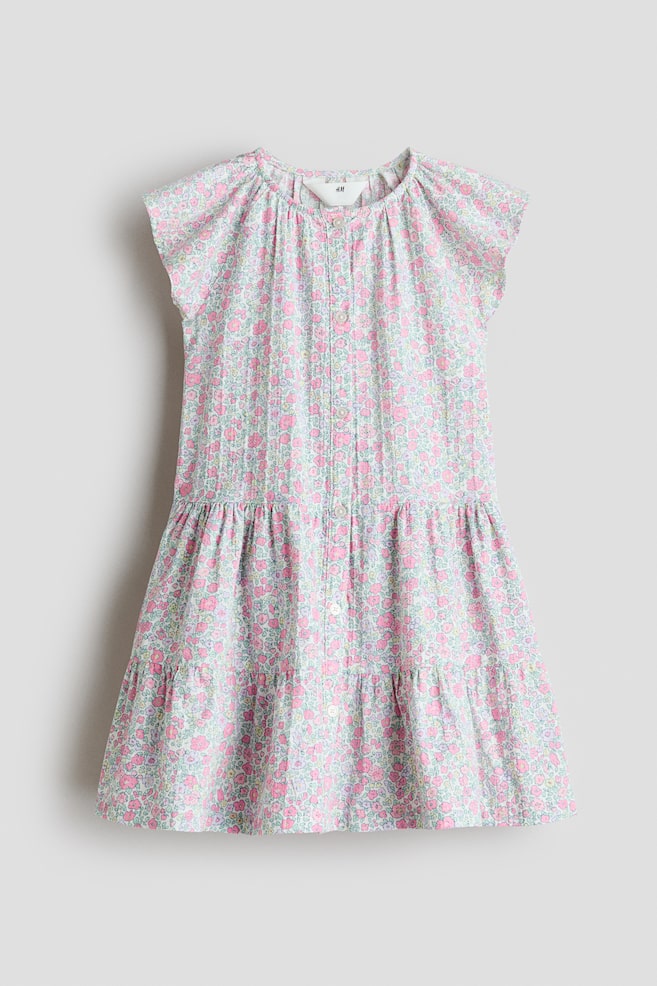 Tiered Seersucker Dress - White/pink floral/Light blue/strawberries/Red/striped - 1