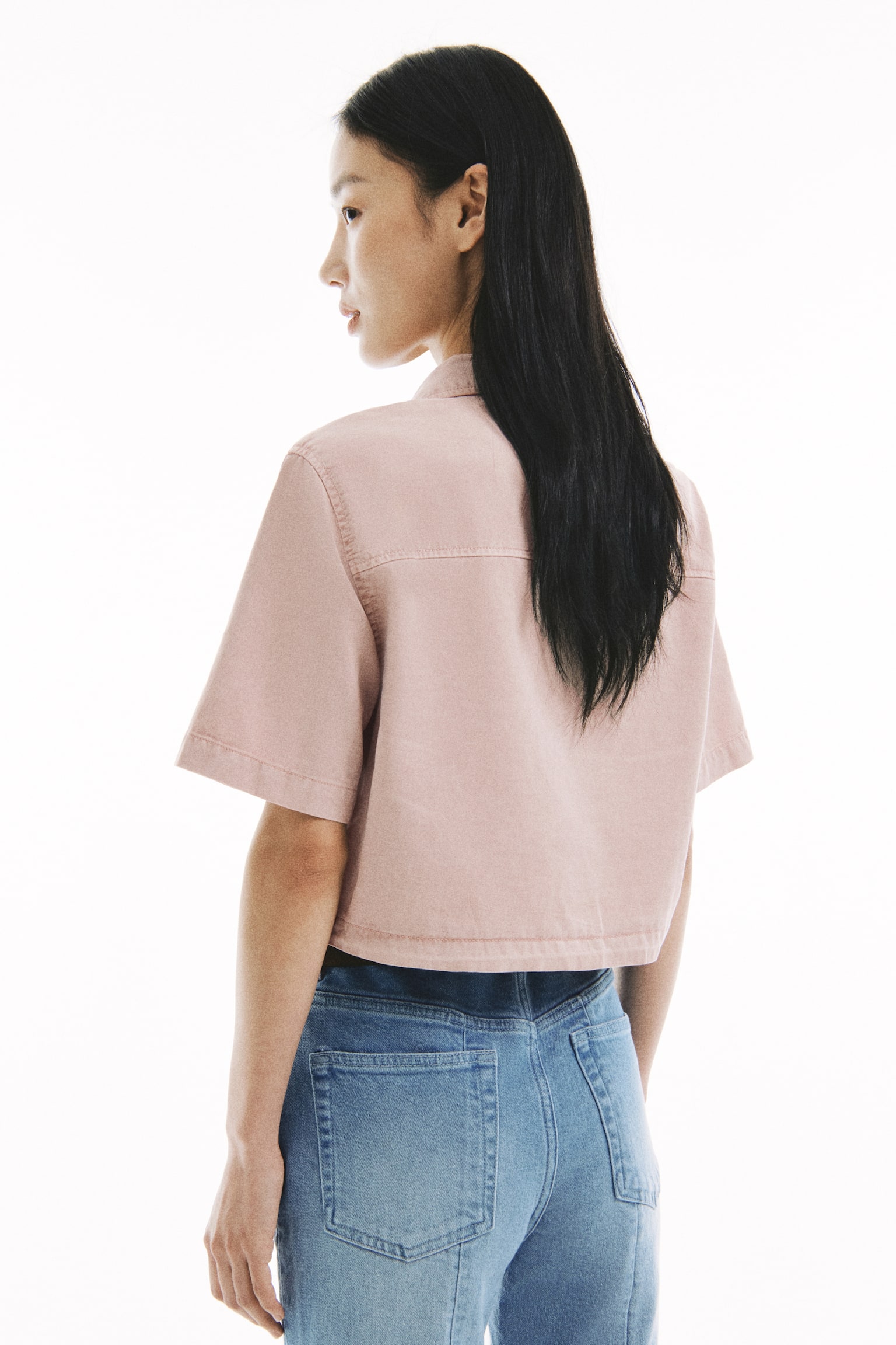Boxy denim shirt - Powder pink/Denim grey - 4