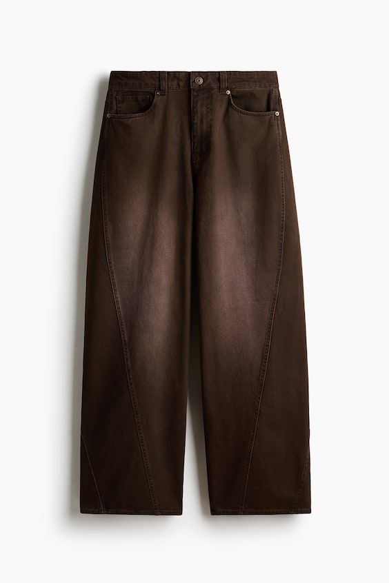Мужские джинсы H&M Loose-Fit Wide-Leg Twisted-Seam, цвет: Тёмный коричневый