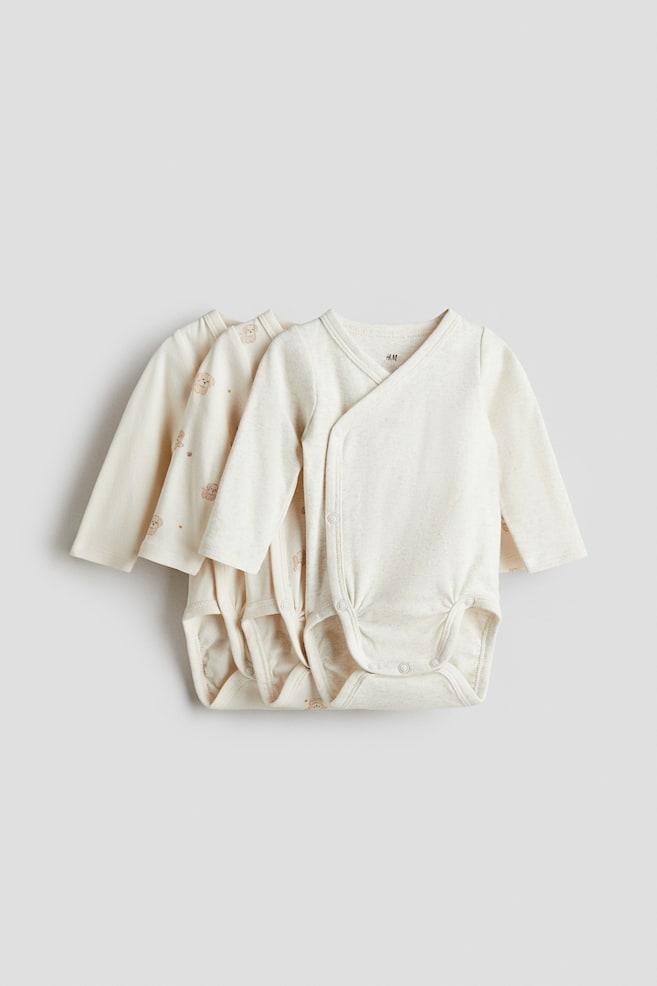 3-pack wrapover bodysuits - Cream/Puppies/Light blue/Teddy bears/Light dusty pink/Cream/Dusty pink/Floral/White/Teddy bears/White/Animals/Cream/Stars/Beige/Teddy bears/Cream/Striped/Green/Patterned/Light pink/Floral/Pink/Floral/White/Bunnies/White/Beige/Koalas - 1