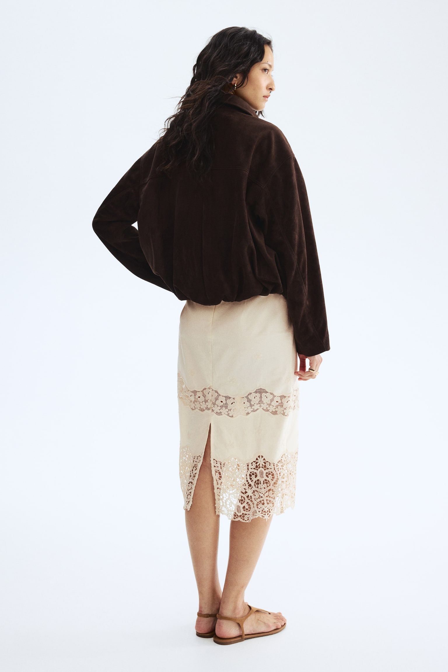 Embroidered cotton skirt - Light beige - 4