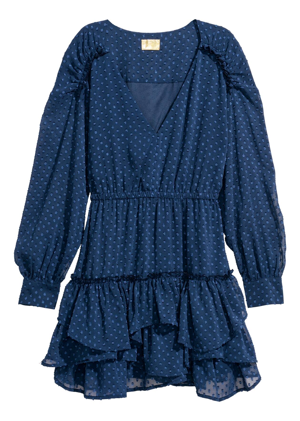 Short chiffon dress - Long sleeve - Short - Dark blue - Ladies | H&M GB