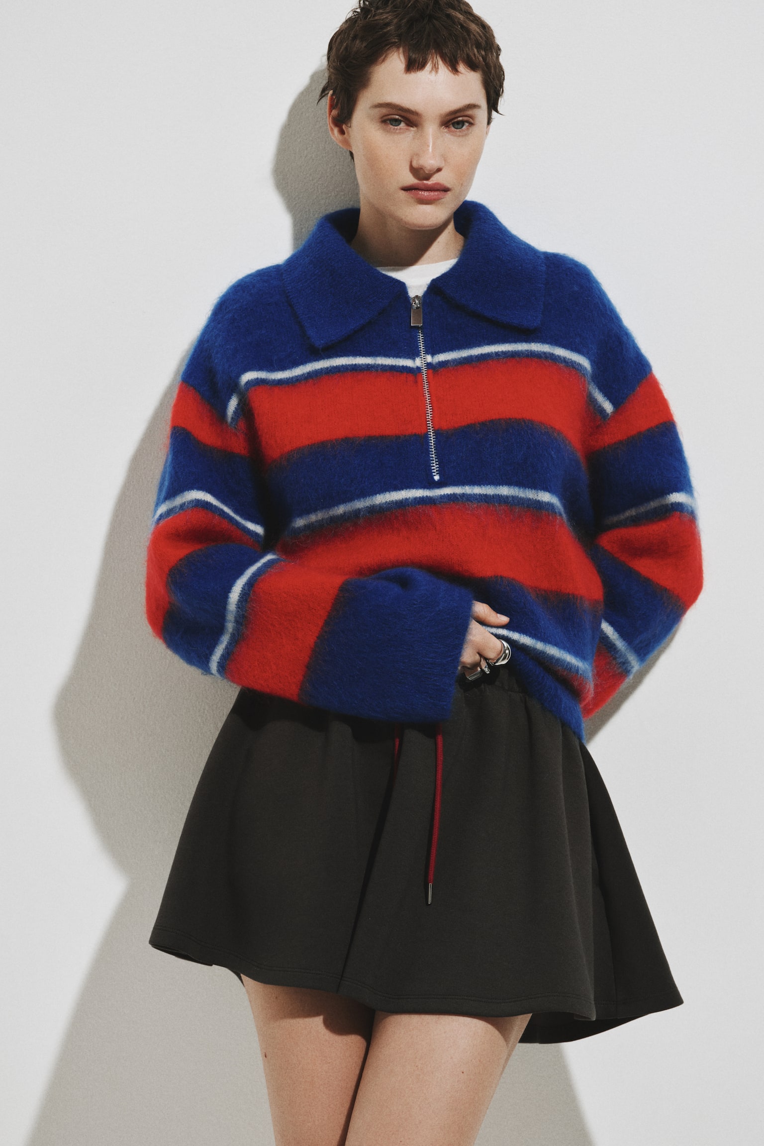 Mohair-blend zip-top jumper - Bright blue/Red striped/Cream - 4