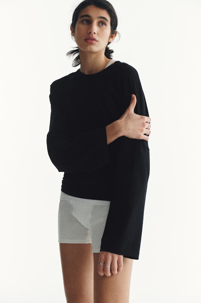 Maglia in cotone a maniche lunghe - Nero/Crema/Viola polvere/Marrone ruggine/Beige polvere chiaro - 5