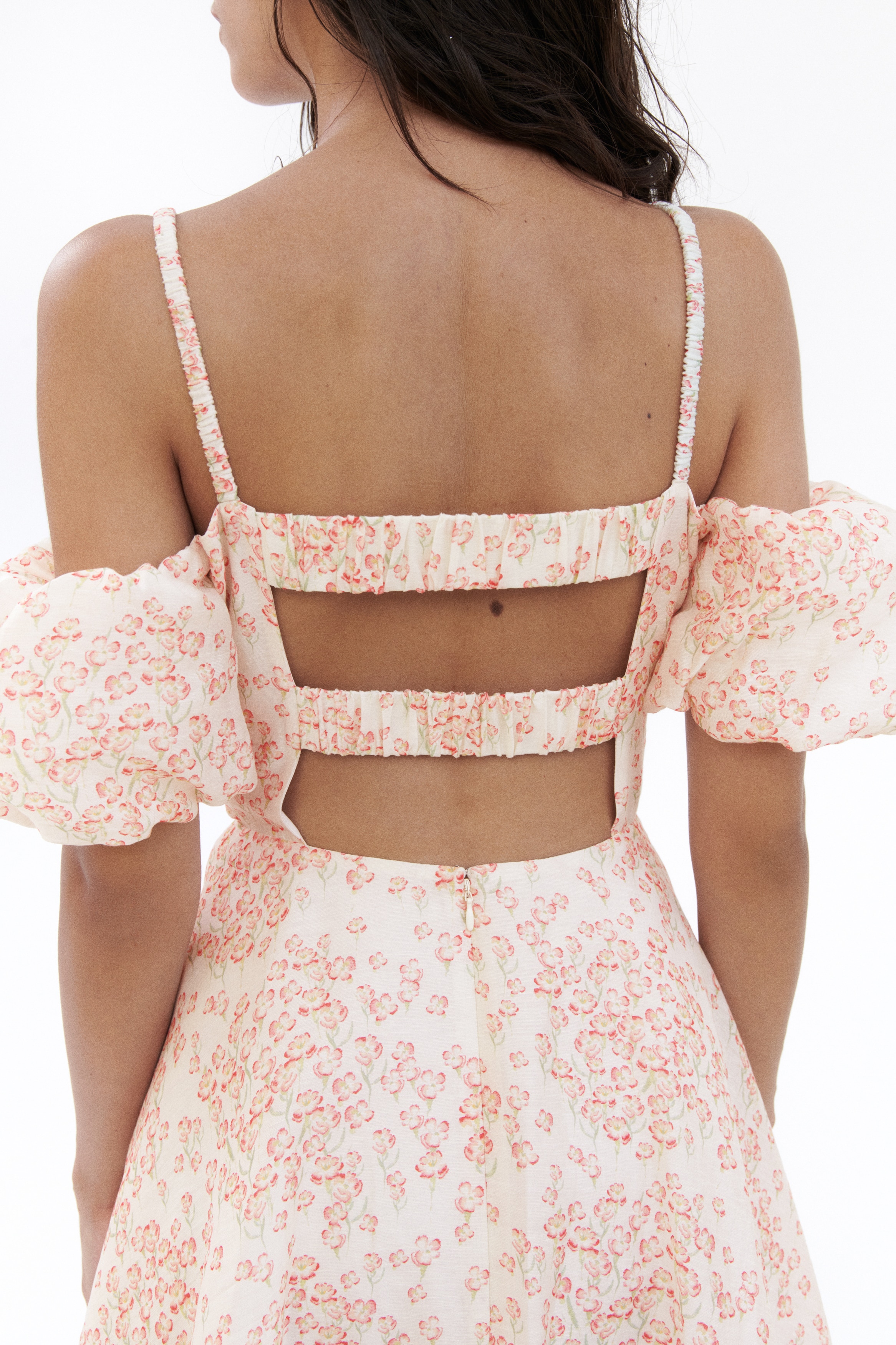 Robe épaules dénudées en lin mélangéModèle