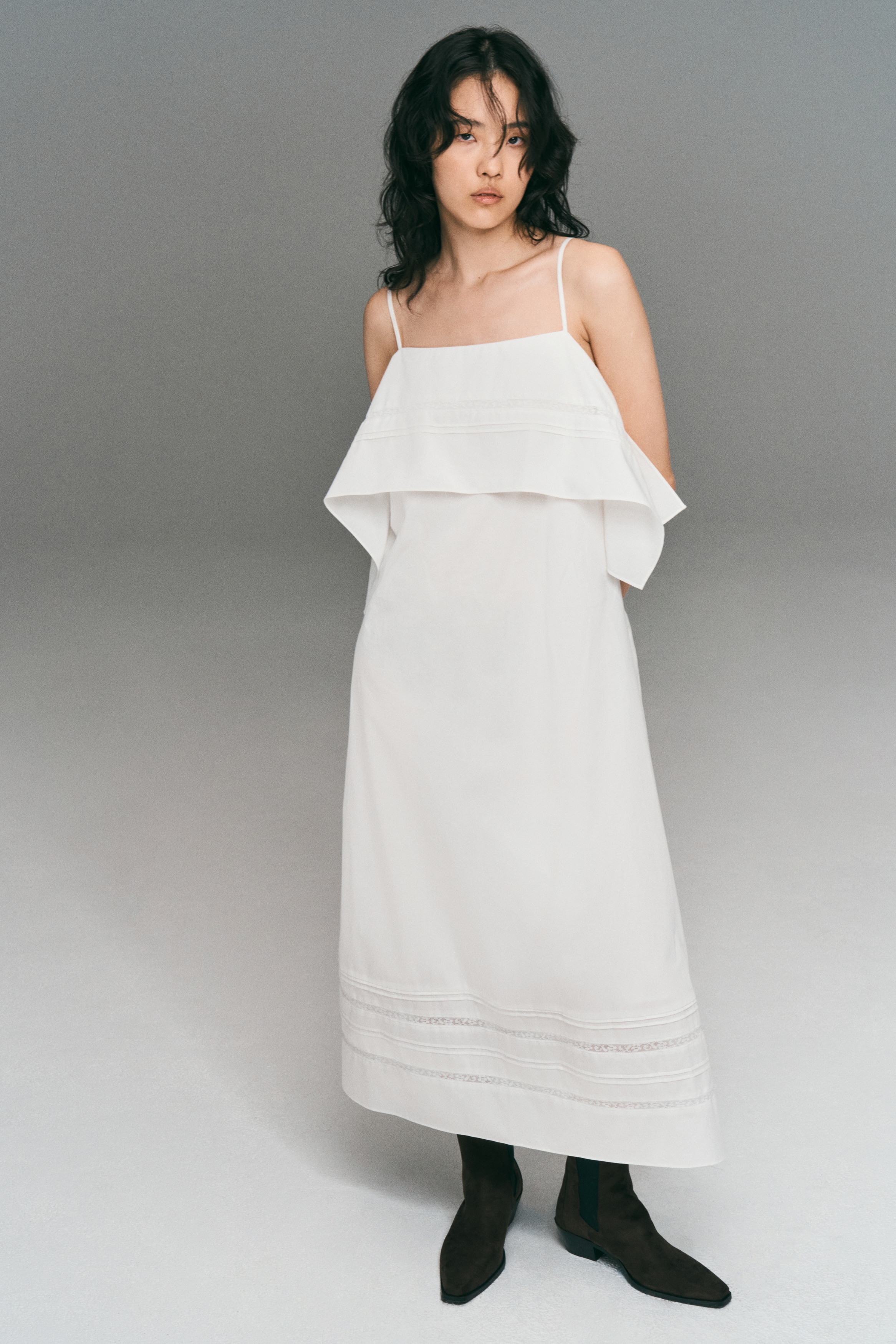 Cotton strappy dress - White/Black