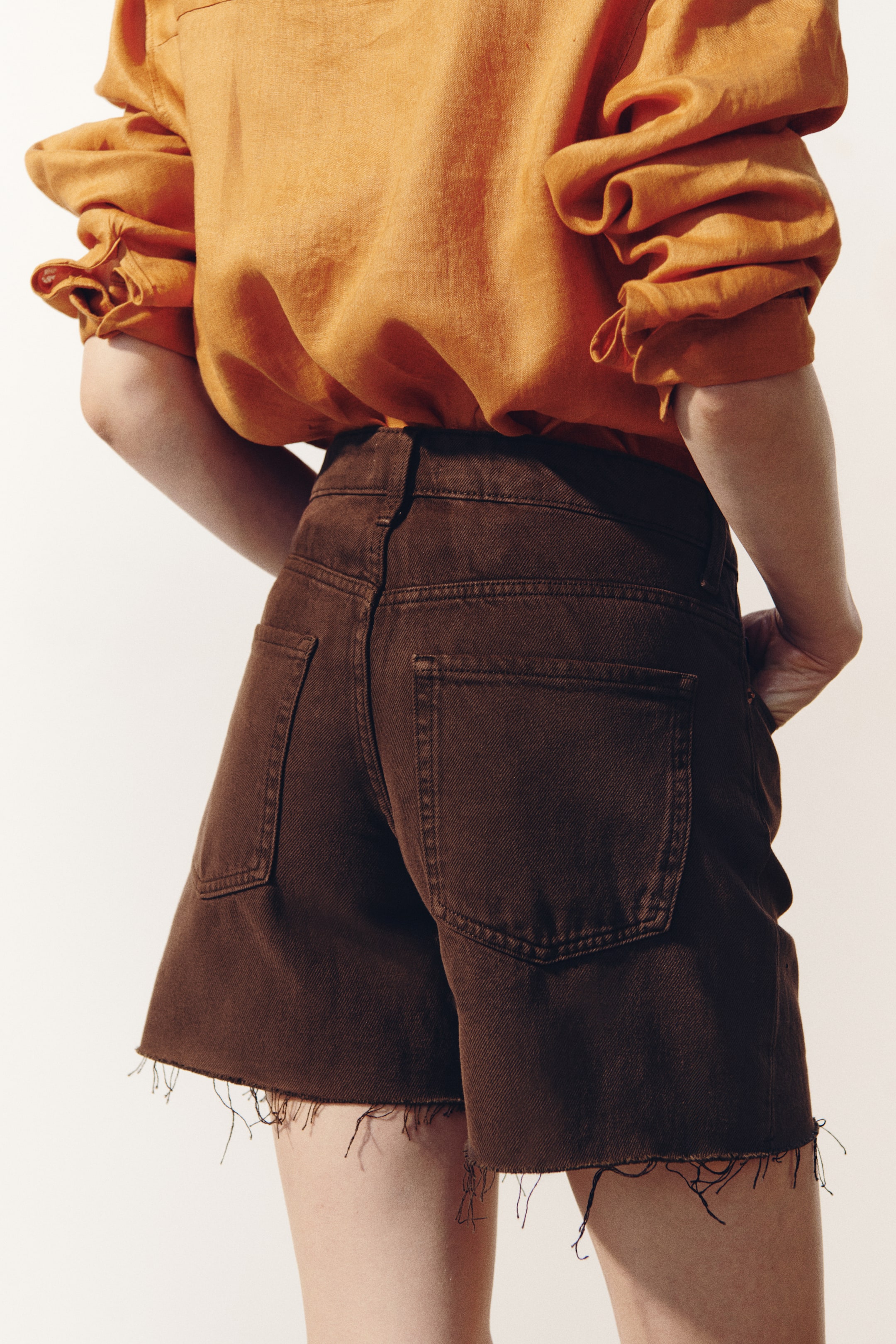 Raw-Edge Denim Shorts