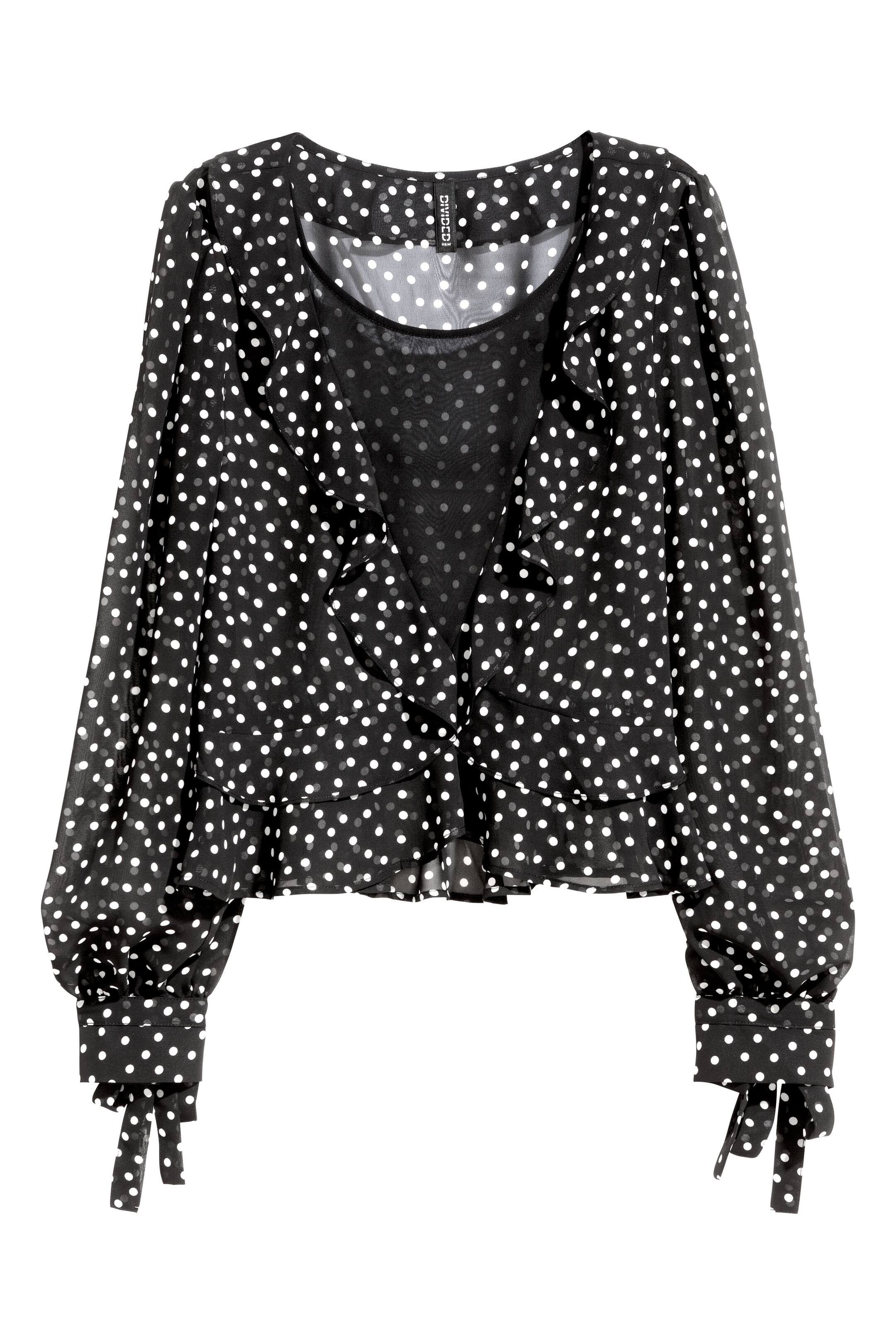 View larger image: Frilled blouse - Black/Spotted - Ladies | H&M GB 1