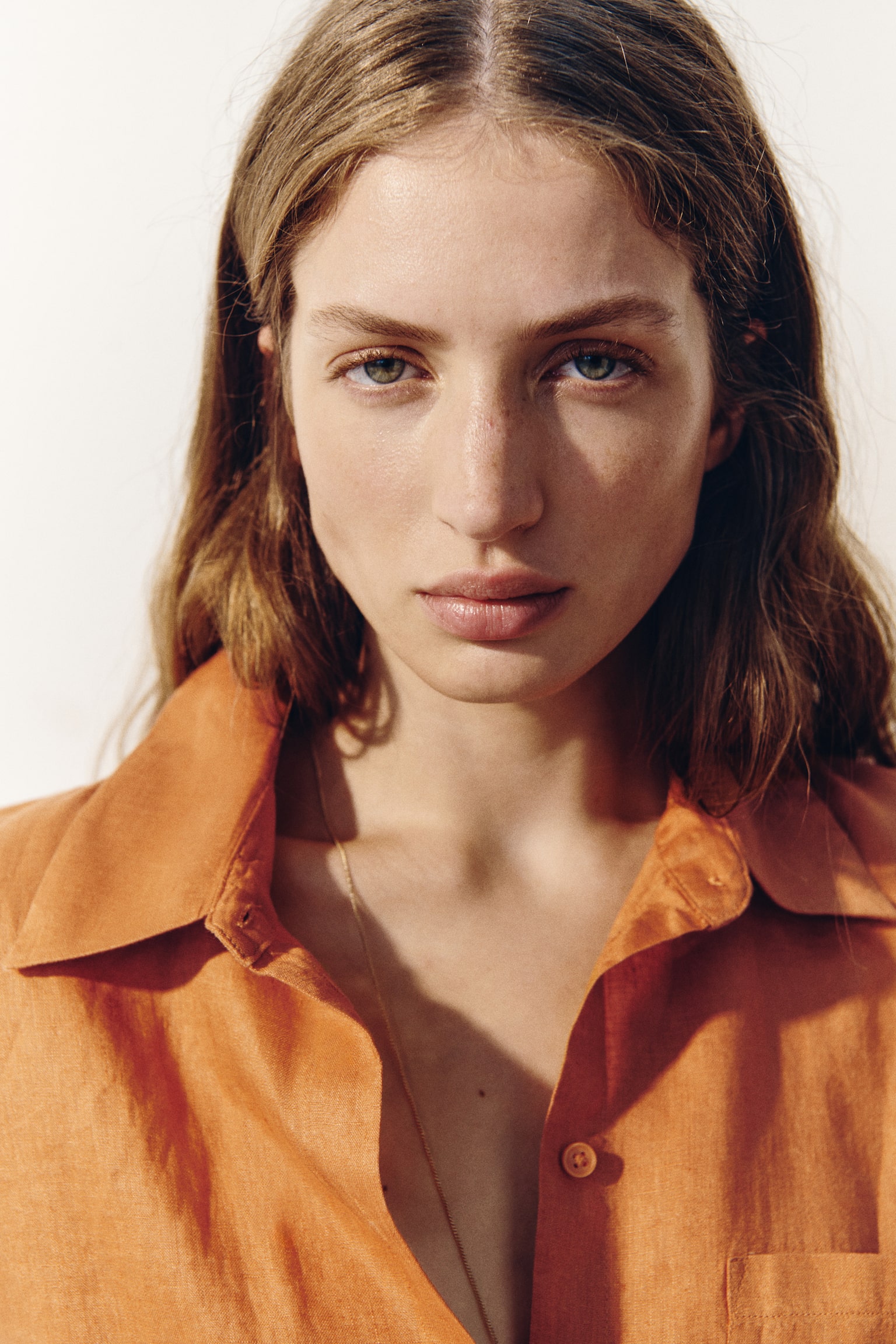 Linen shirt - Dark orange/Light beige/White striped/Black - 1