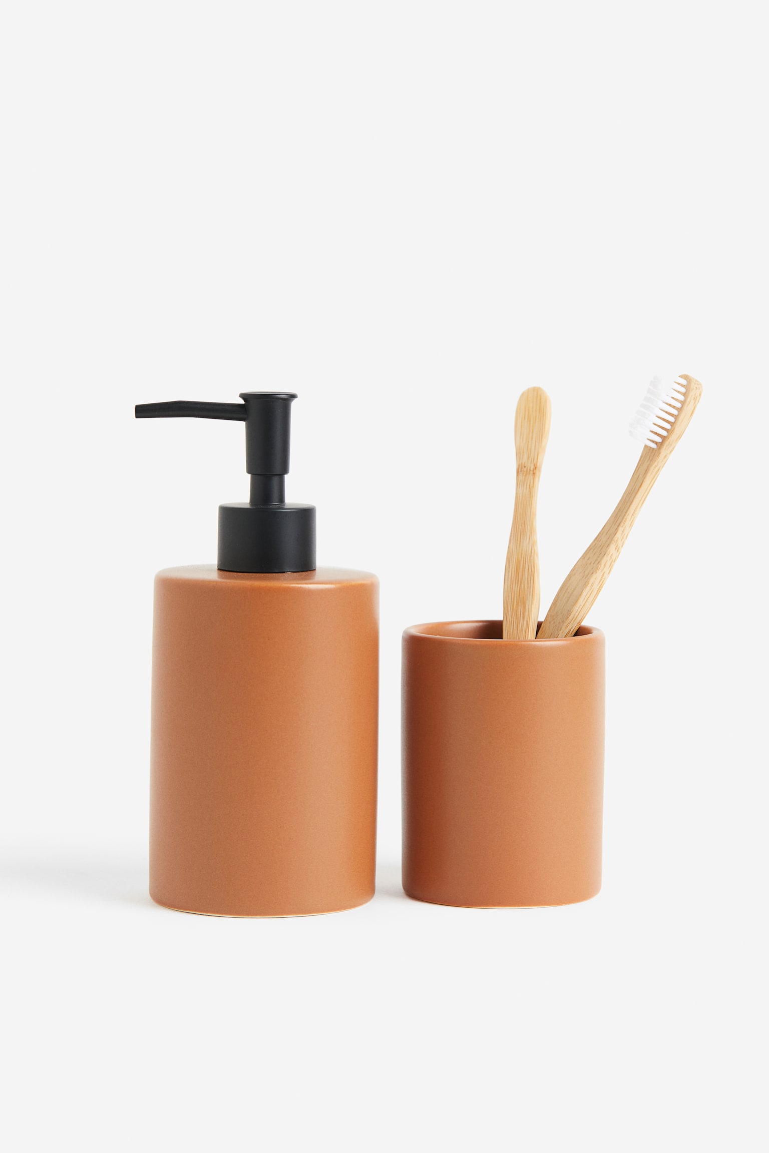 Earthenware soap dispenser - Brown/Light beige/Black - 3