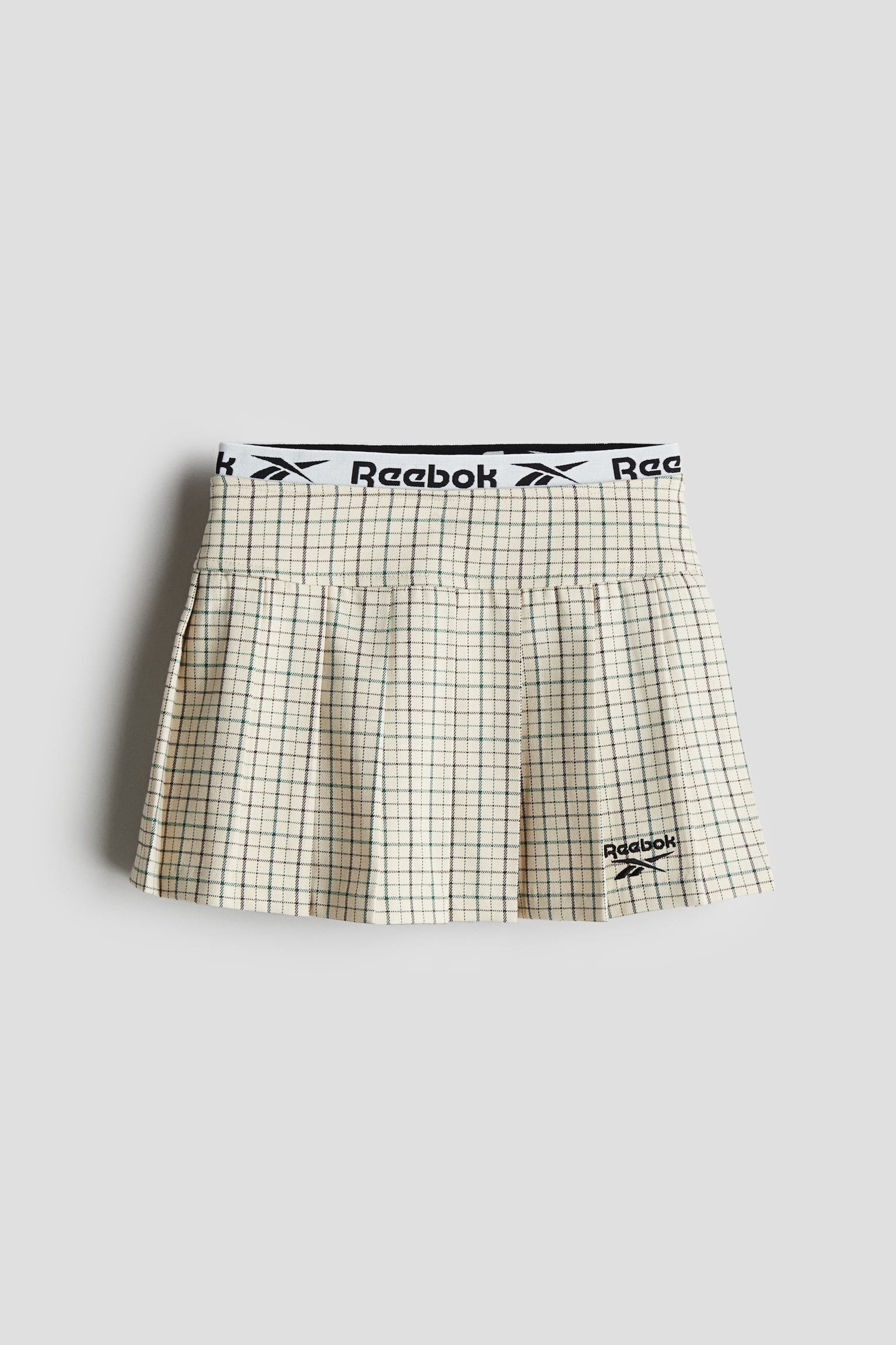 Pleated motif-detail skirt - Light beige/Checked - 1