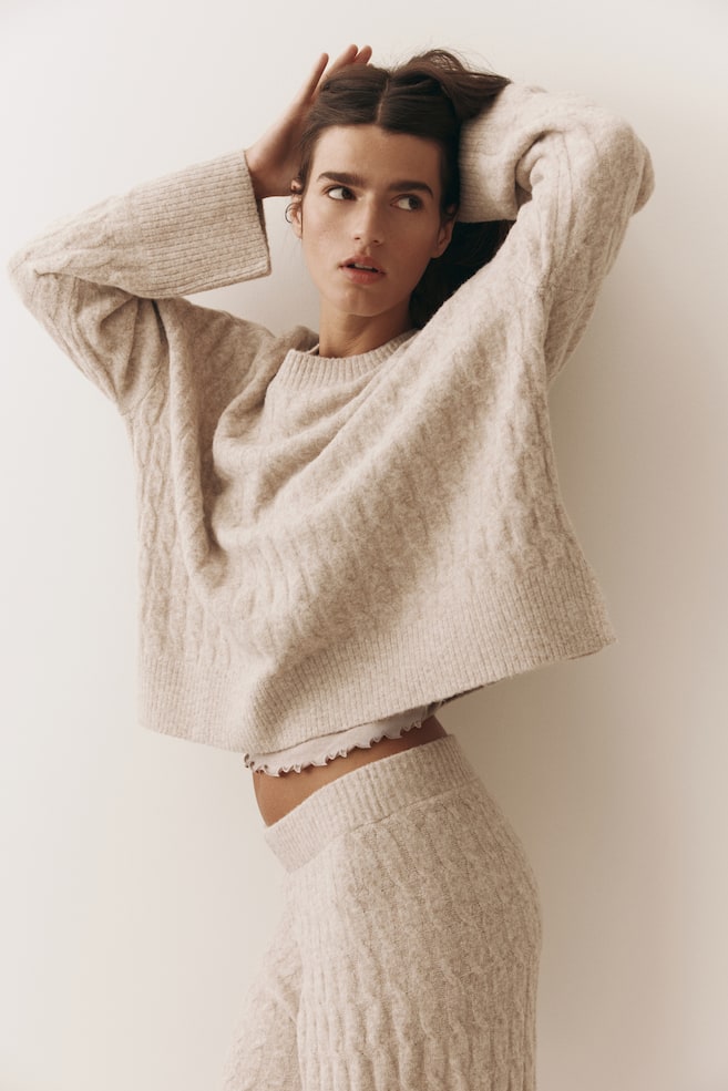 Cable-knit jumper - Beige/Dark beige marl/Light grey marl/Dark beige - 2