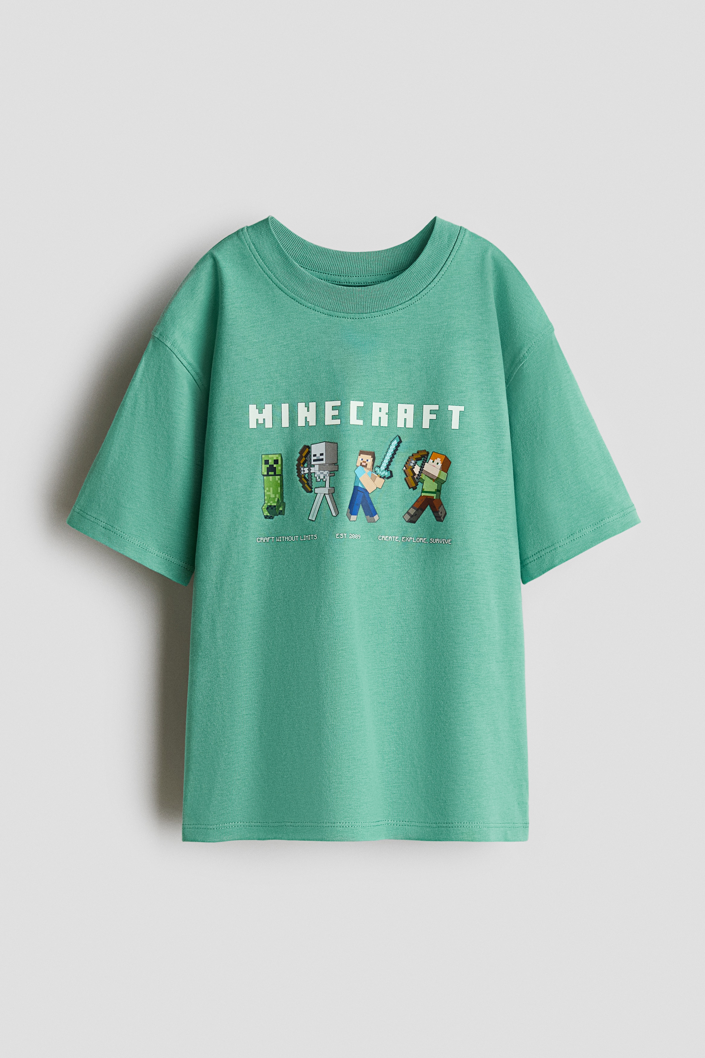 Gutt - Grønn/Minecraft Oversized T-shirt med trykk - Size: 110/116 (4-6Y)  - H&M