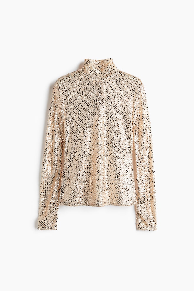 Paillettenshirt mit Turtleneck - Hellbeige/Goldfarben - 1