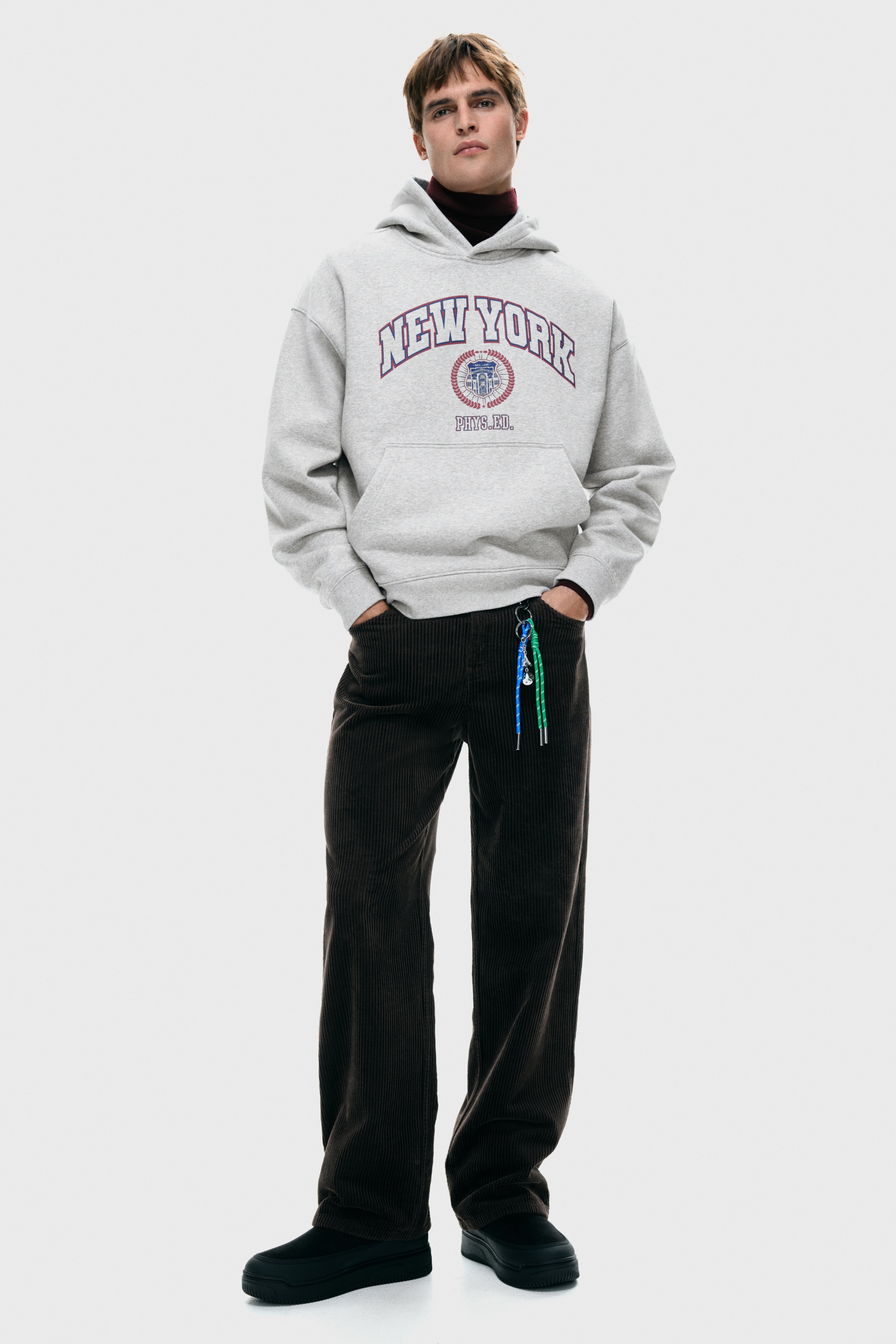 Hoodie imprimé Loose Fit - Gris chiné/New York