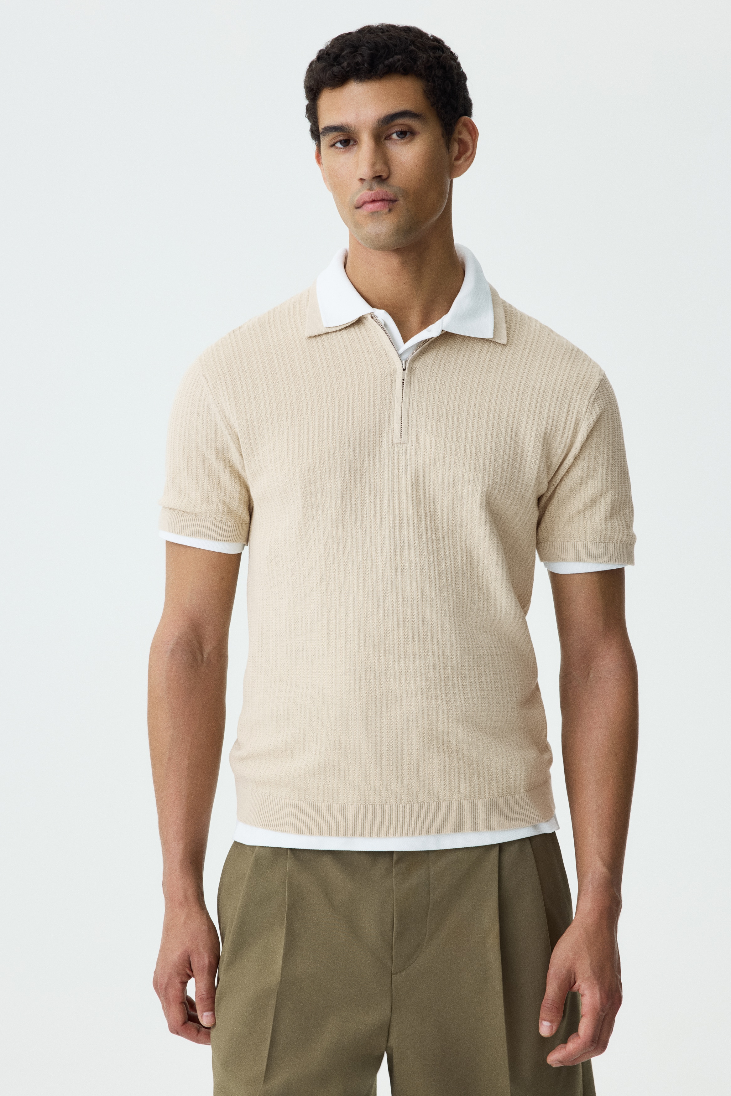 Slim Fit Textured-knit polo shirtModel