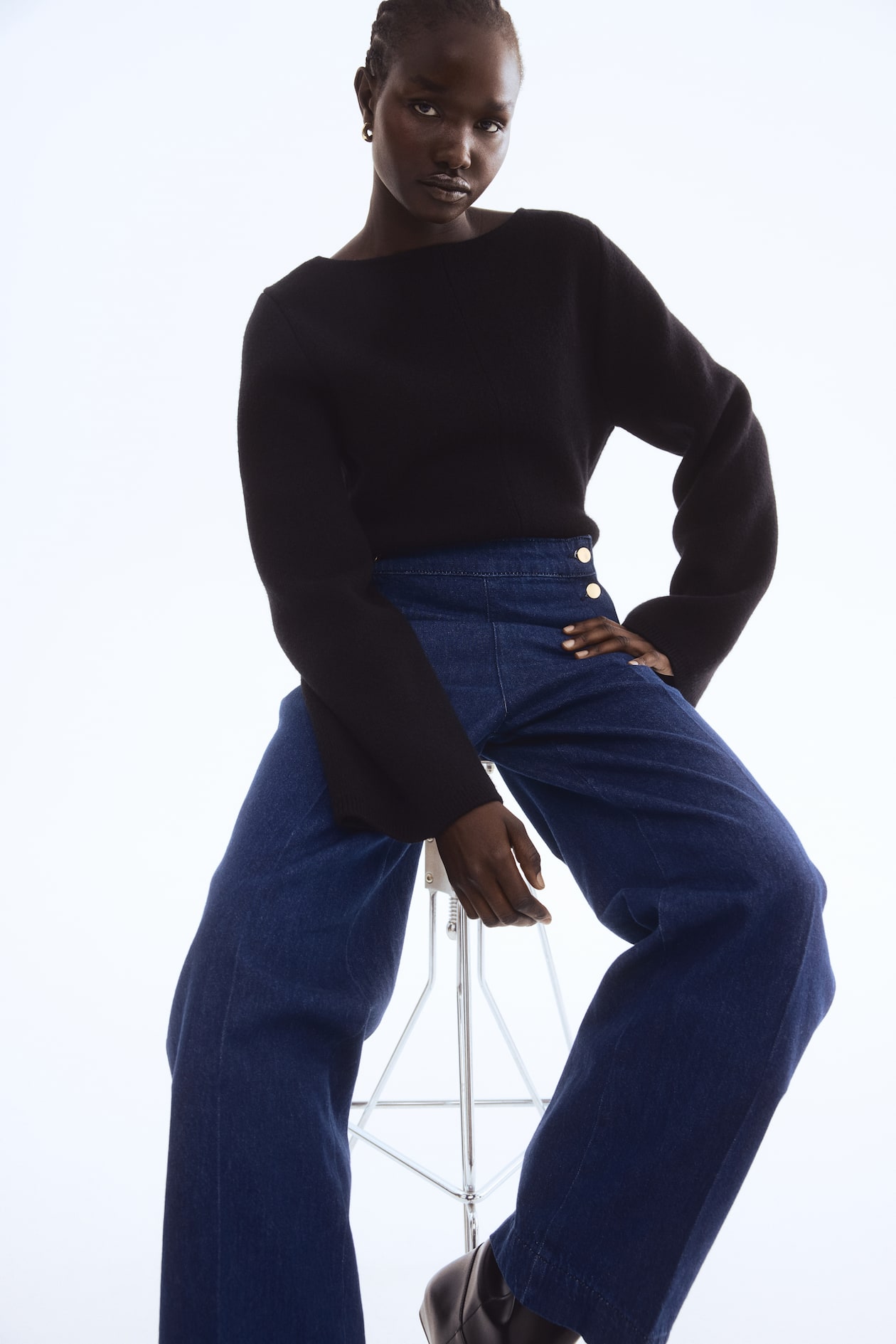 Button-Detail Denim Pants - image 3