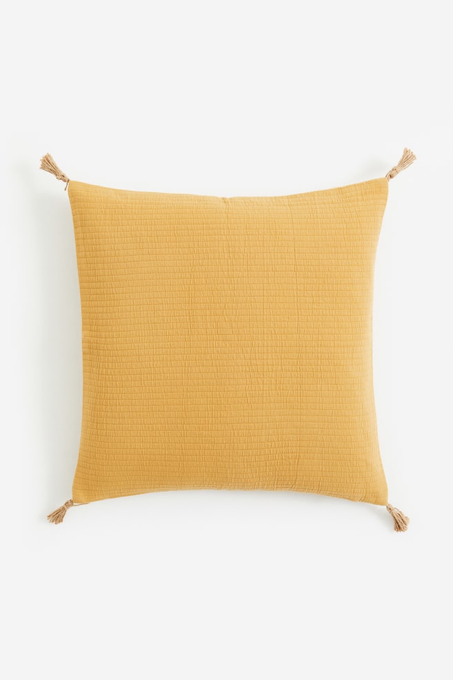 Tasselled cushion cover - Yellow/Khaki green/Beige - 1
