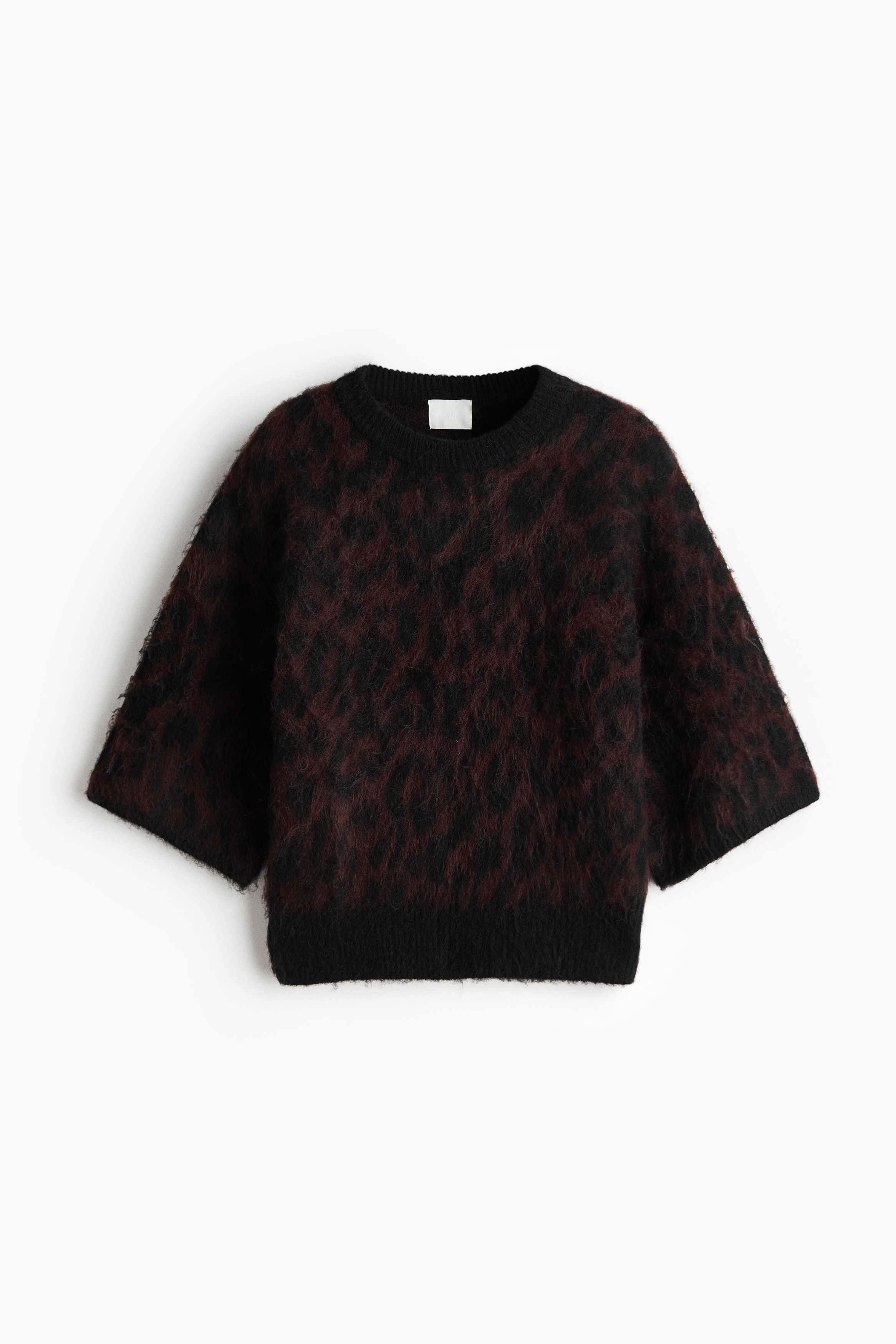 Jacquard-knit jumper - Dark brown/leopard print