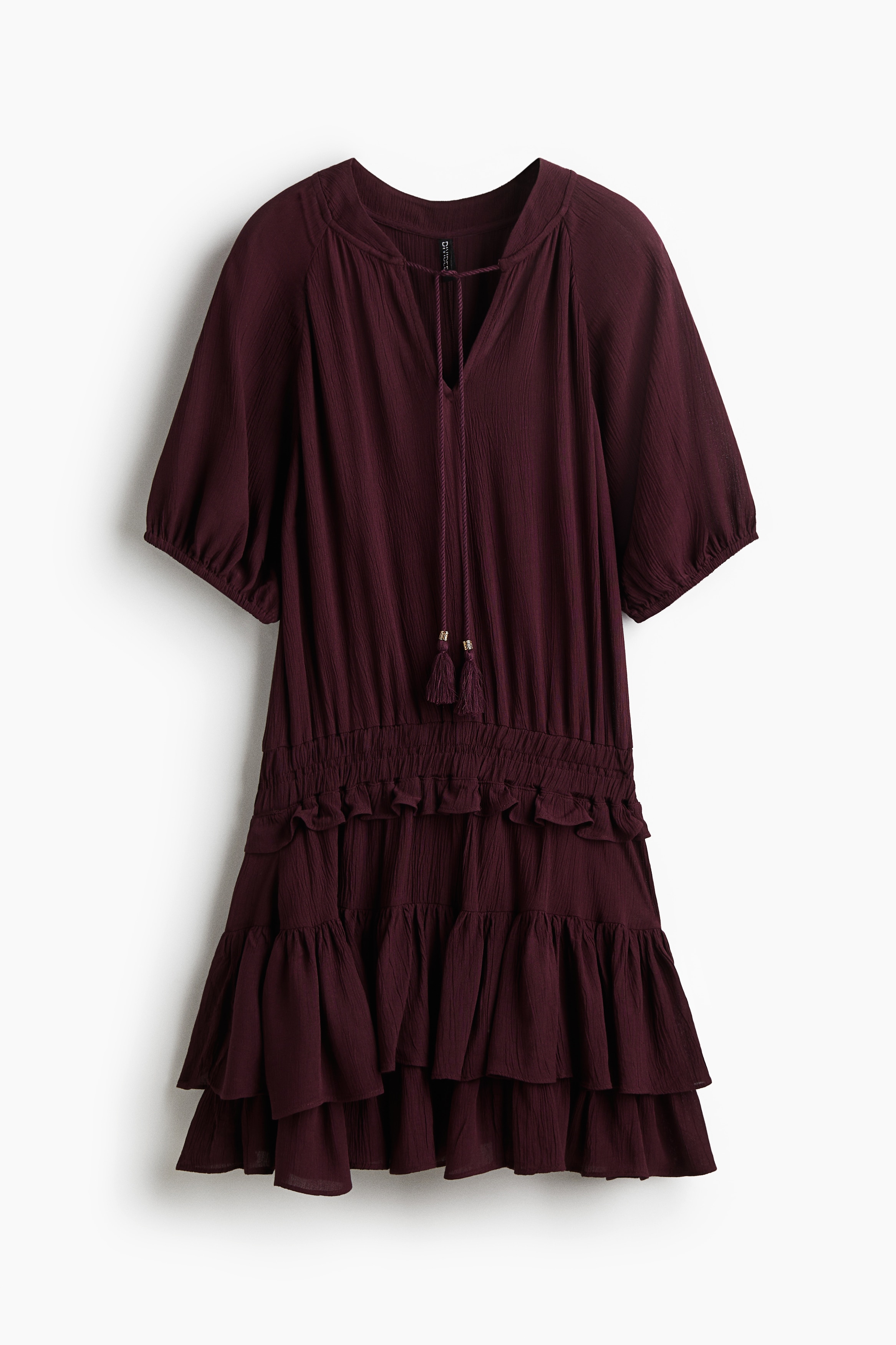 Volangklänning - Vinröd/Crèmevit