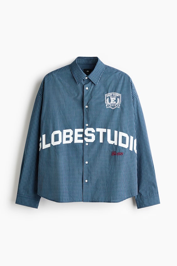 Мужские рубашки H&M Relaxed-Fit Motif-Detail Cotton Shirt