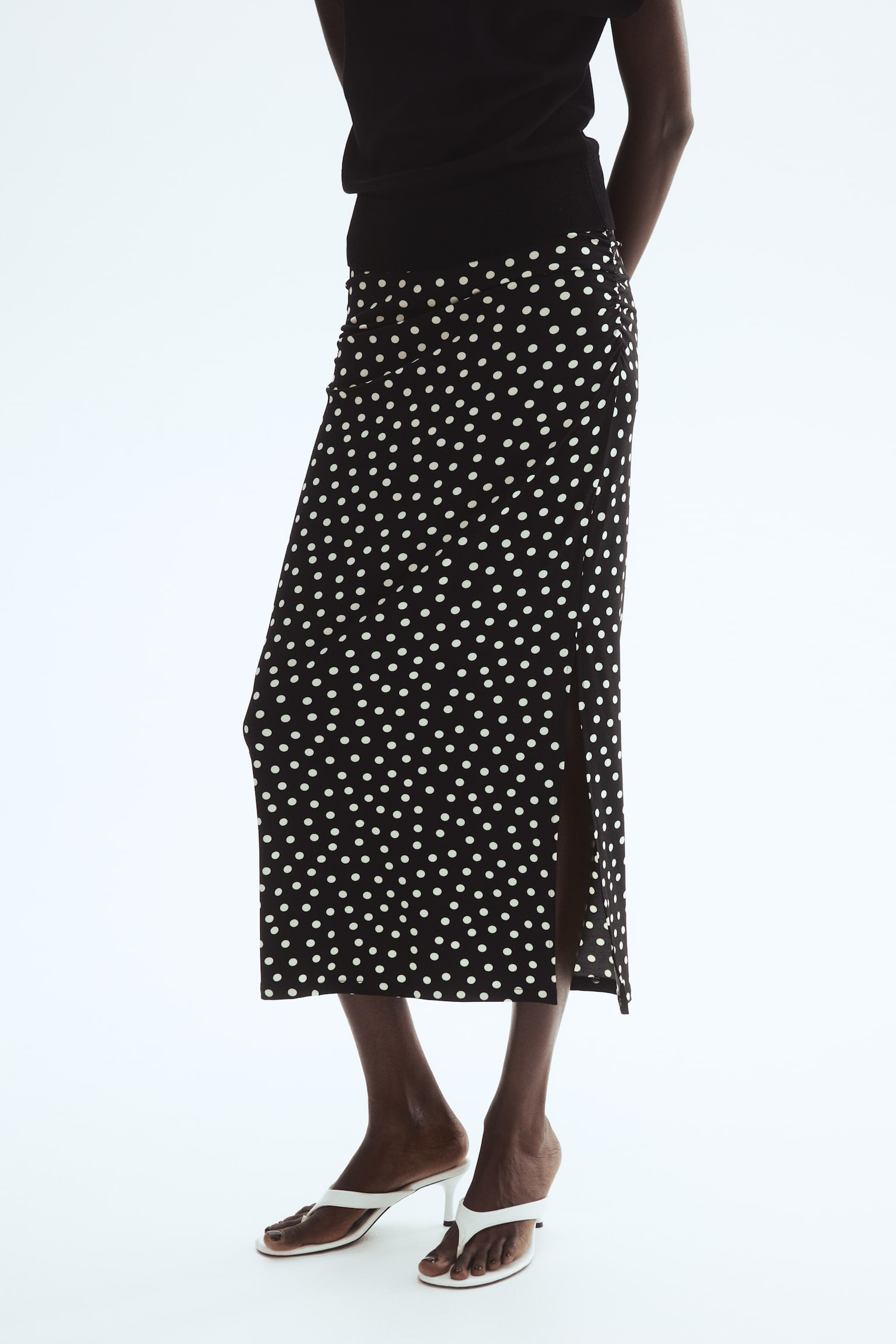 חצאית מידי נשפכת - שחור/נקודות/קרם/נקודות - 5
