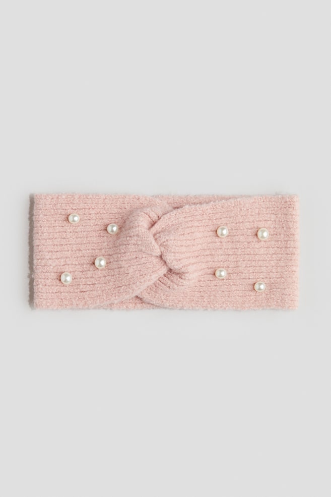 Bead-embellished knitted headband - Light pink - 1