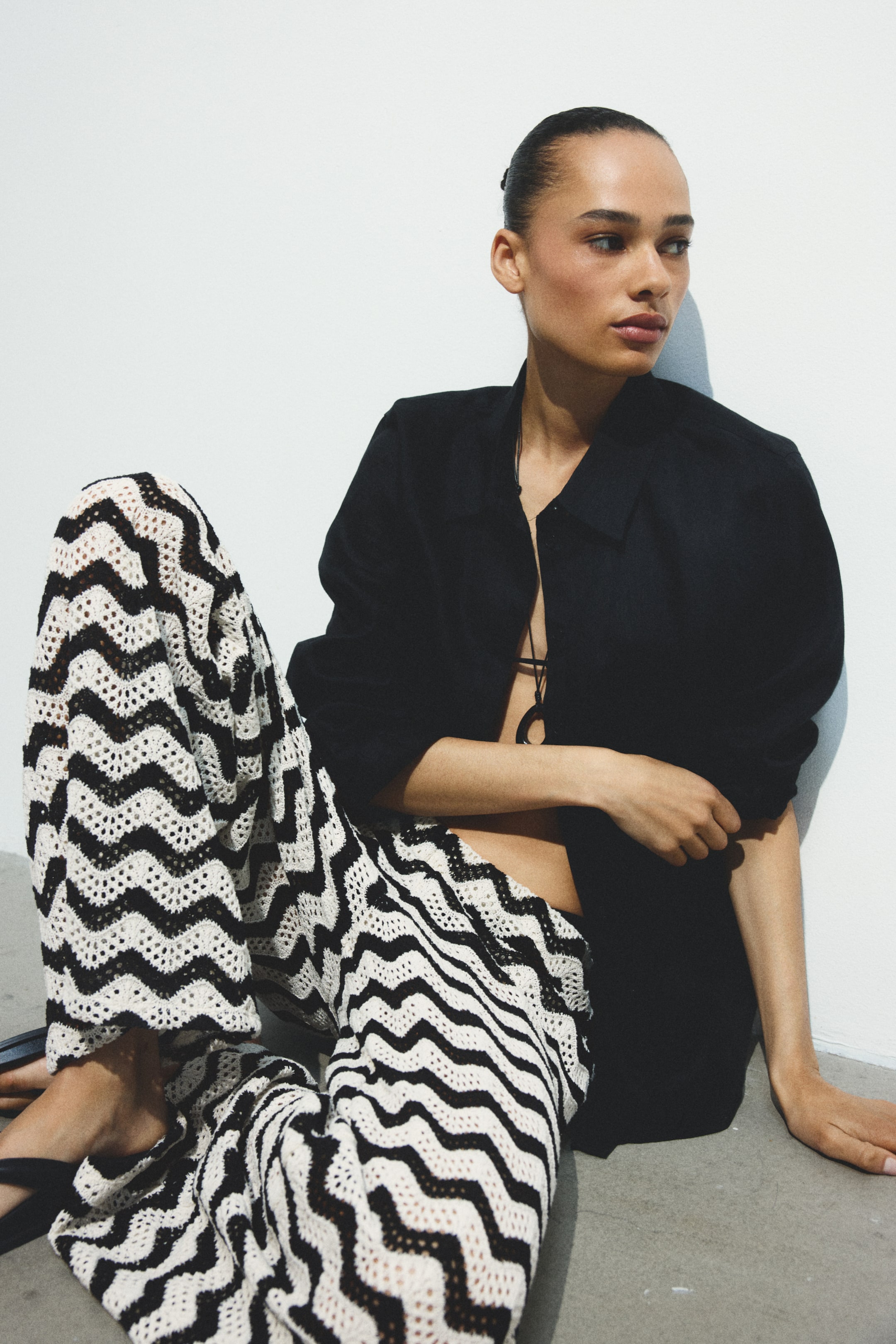 Wide-Leg Textured-Knit Pants