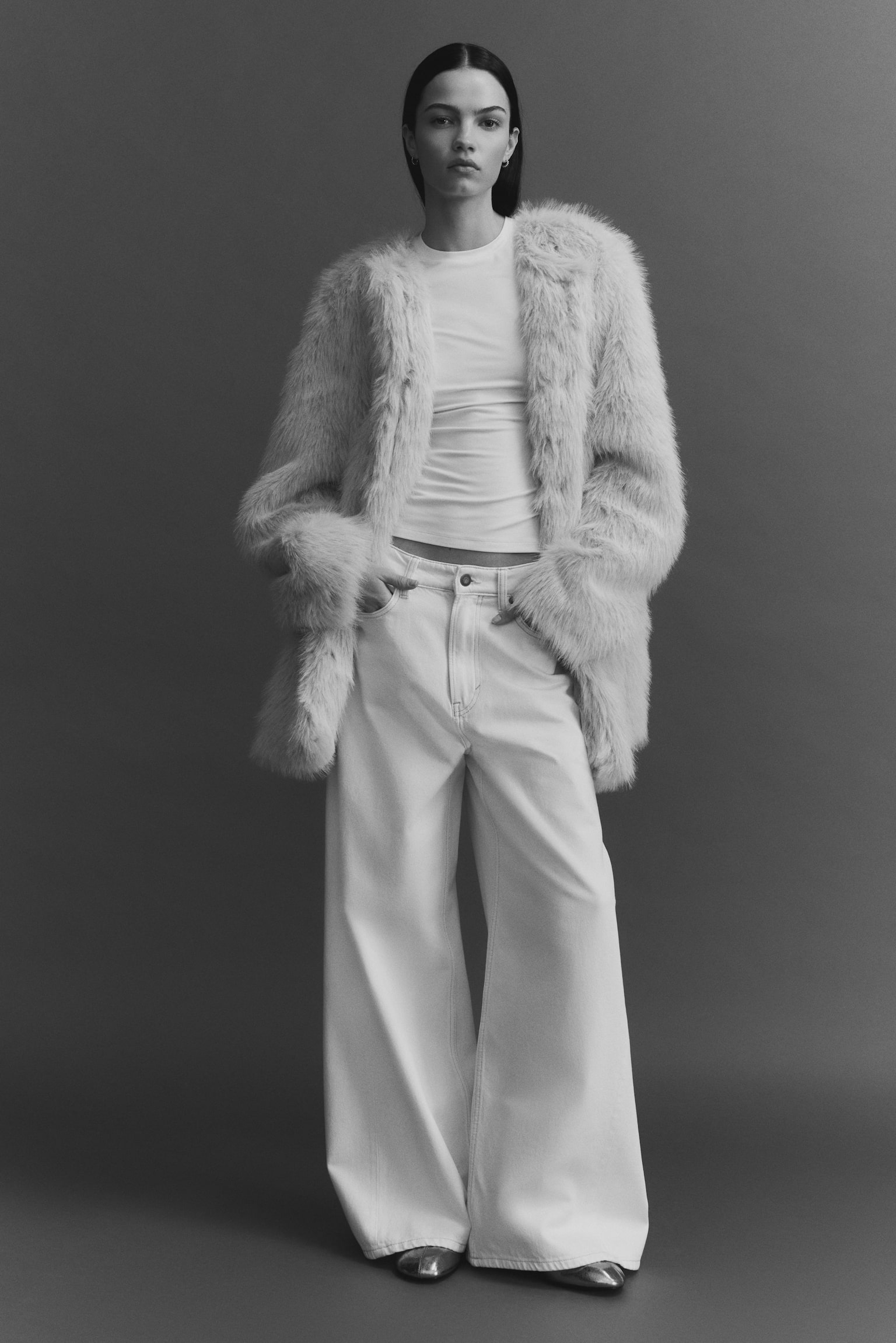 Fluffy jas - Lichtbeige/Donkerbruin/Donkerbruin - 4