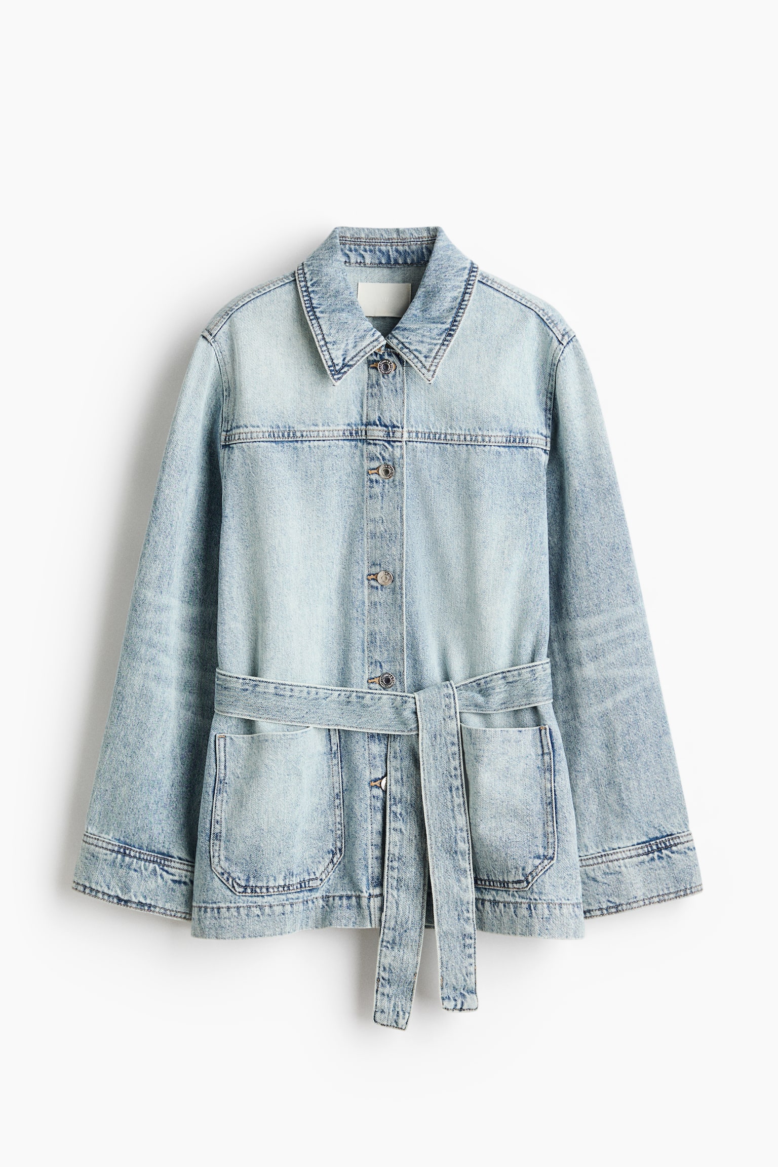 Tie-belt denim jacket - Light denim blue/Denim blue - 2