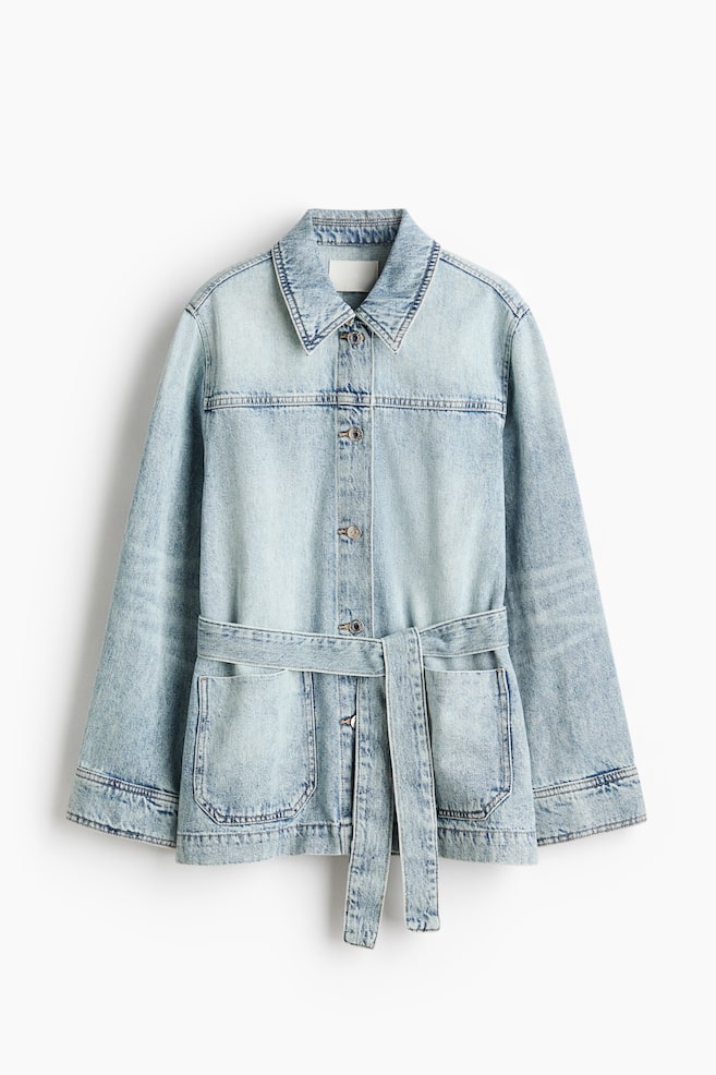 Tie-belt denim jacket - Light denim blue/Denim blue - 1