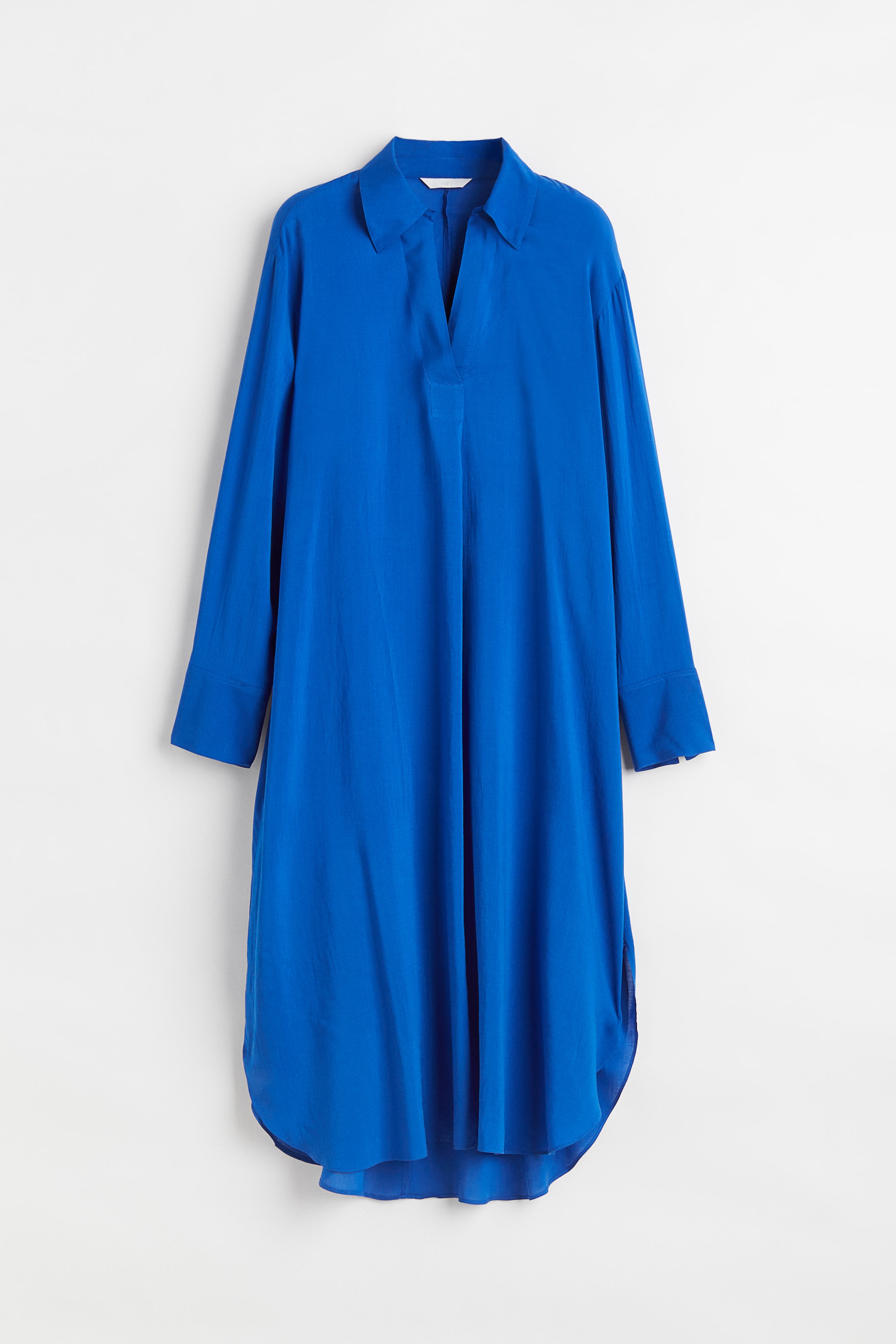 cos dress dark blue Women's Cornflower Lyocell-blend shirt Color:Cappuchino Chic Brown & Blue Fitted Bodice Linen dress long sleeves