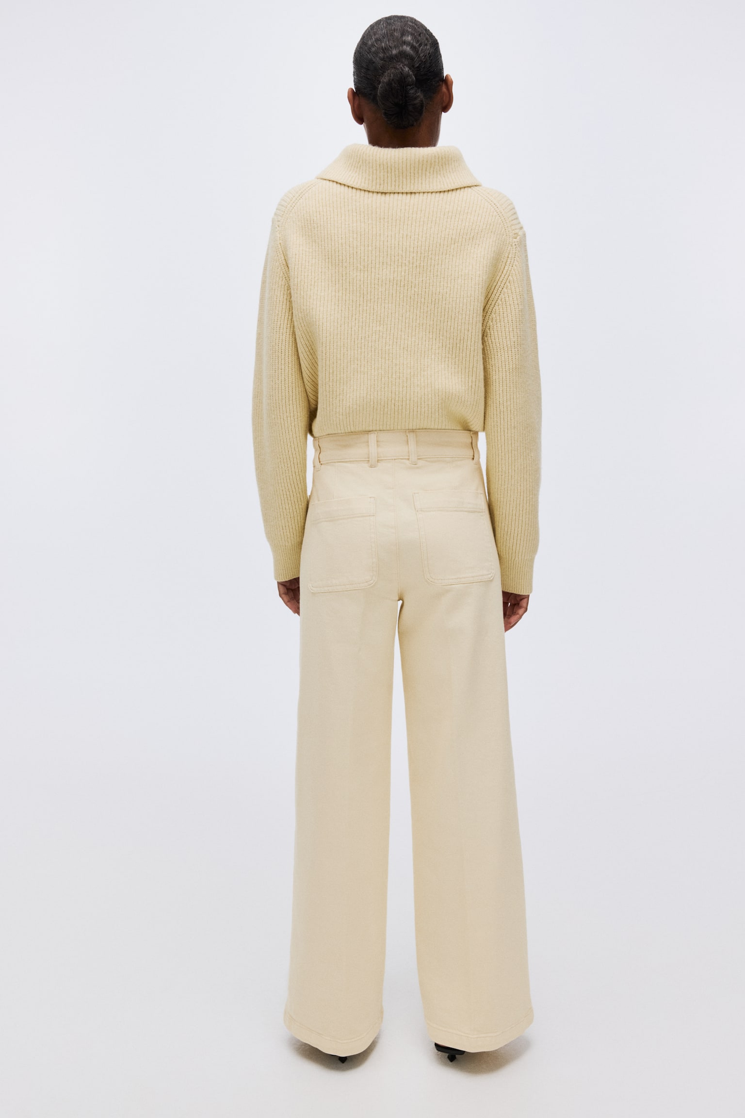 寬鬆高腰牛仔褲 - 淡黃色/丹寧藍/深丹寧藍/白色 - 8