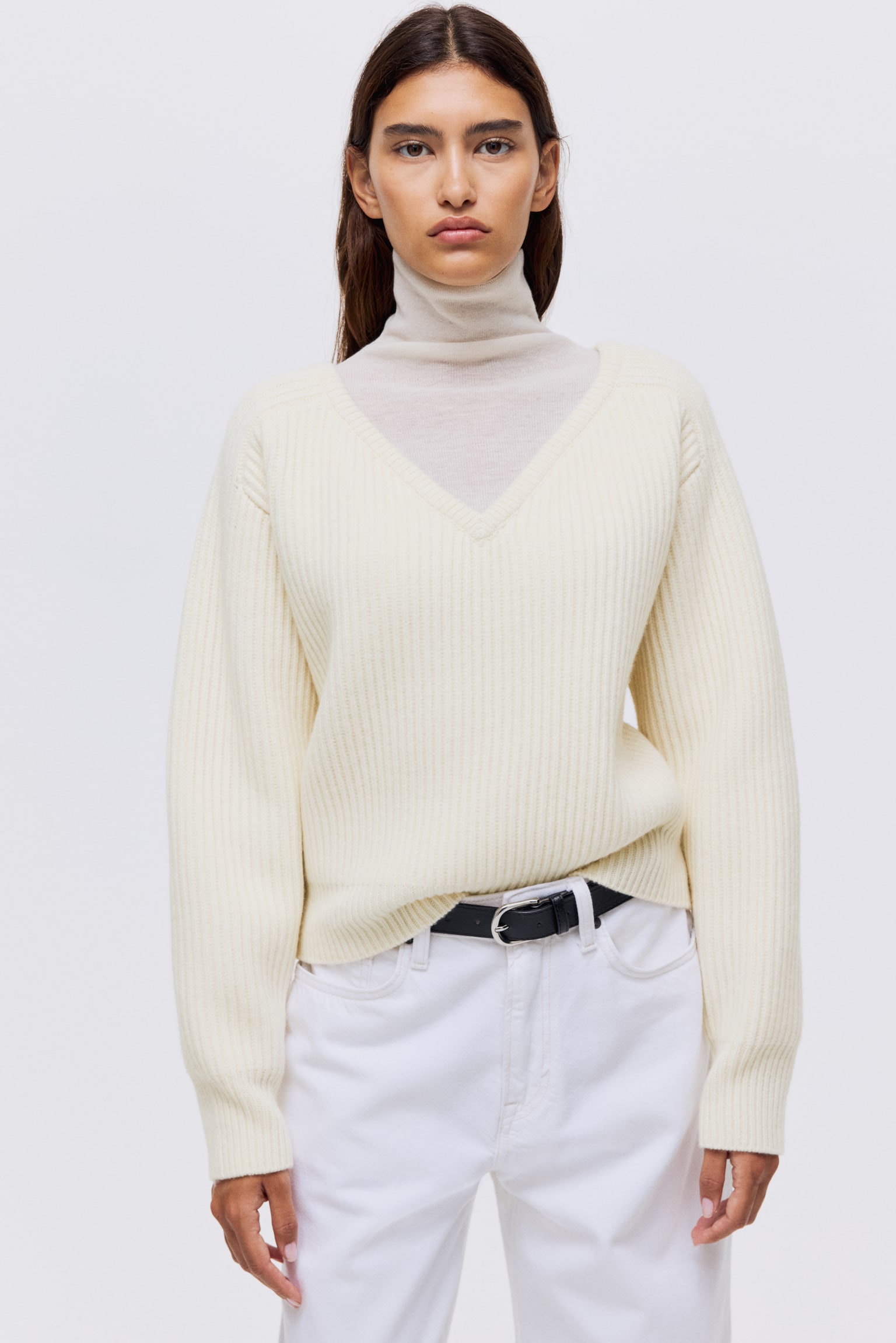 Rib-knit wool jumper - Cream - 3