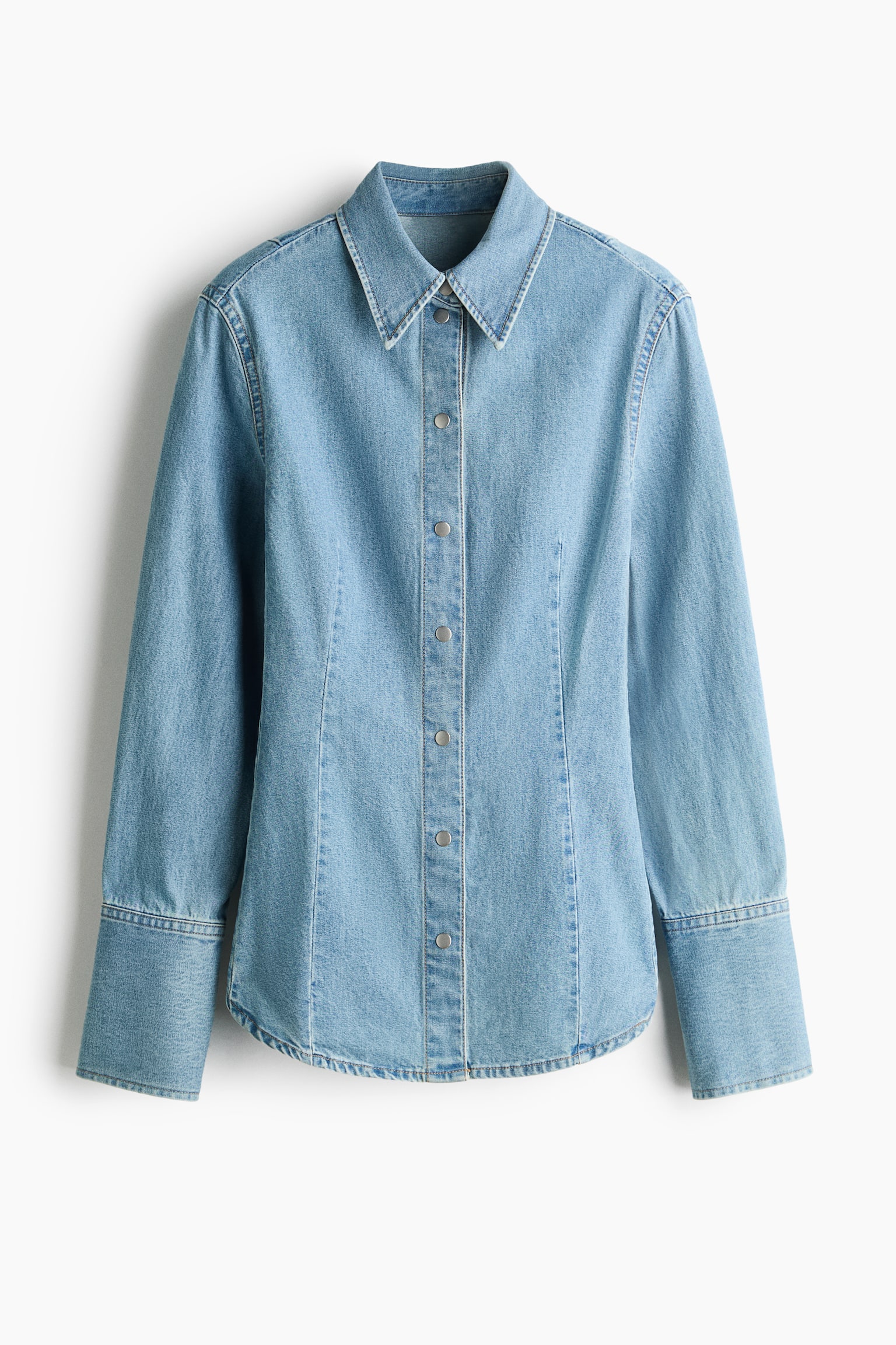 Женская рубашка H&M Denim Shirt, цвет: Светлый джинсовый синий — фото 1