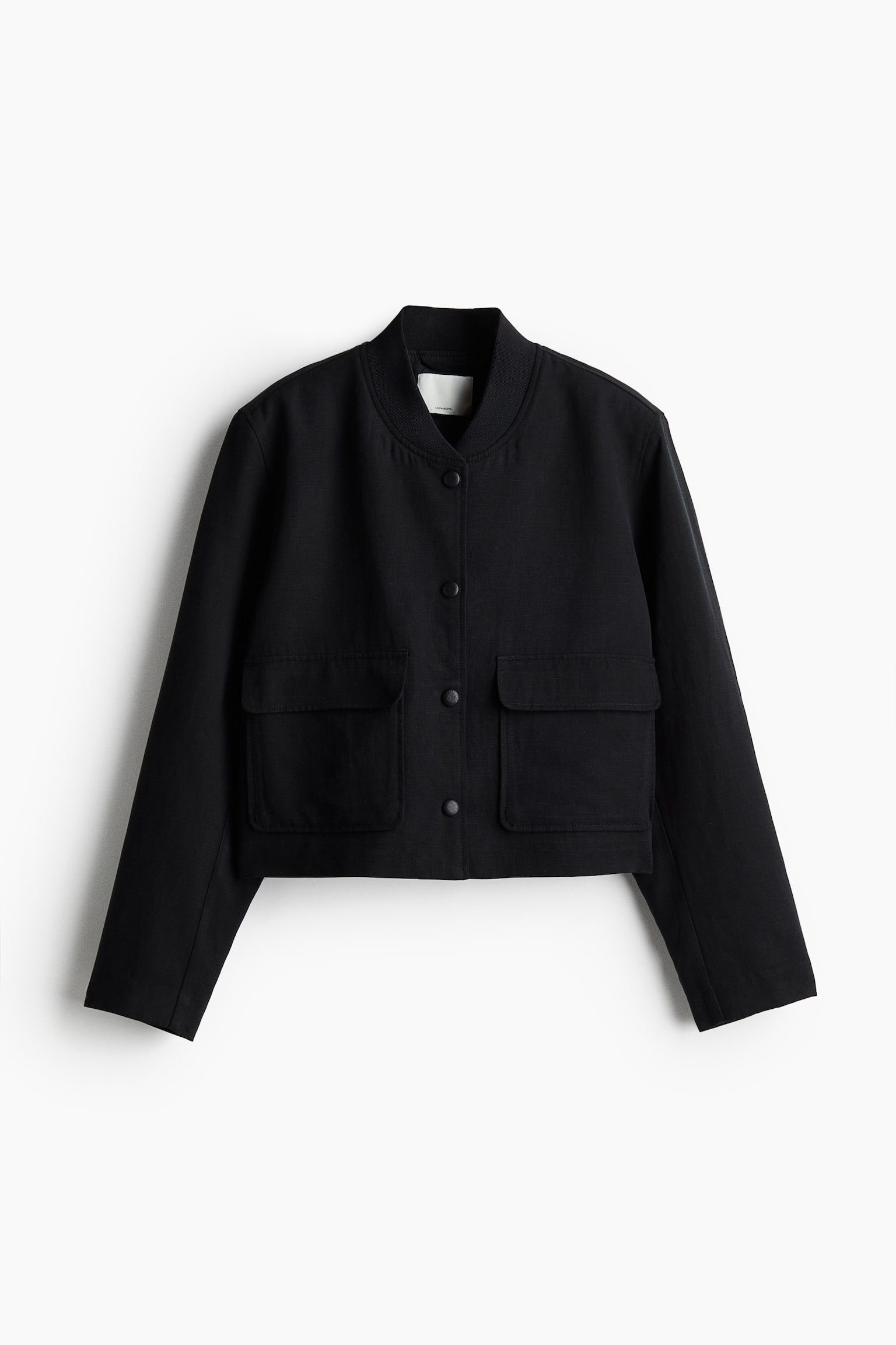 Linen Blend Bomber Jacket - Black/Cream - 2