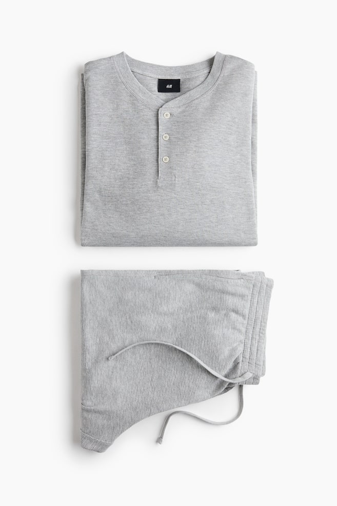 2-teiliges Loungewear-Set mit Waffelstruktur - Hellgraumeliert/Schwarz - 1