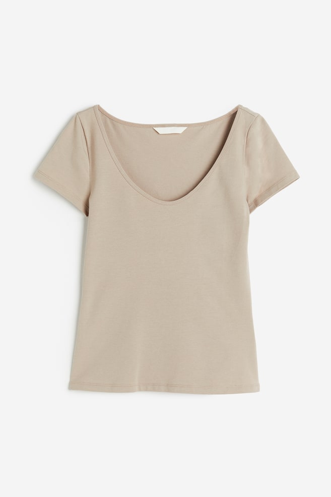 Tætsiddende T-shirt - Beige/Salviegrøn/Hvid - 2