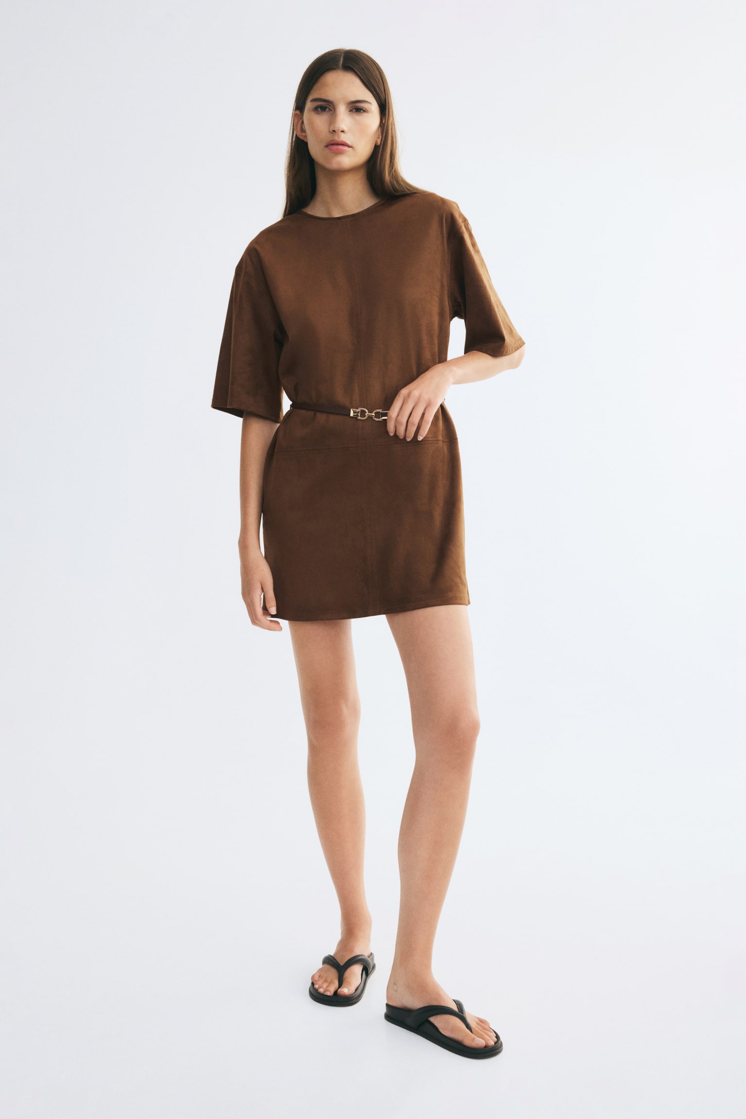 Женское платье H&M Napped Dress with Belt, цвет: Тёмный коричневый — фото 3