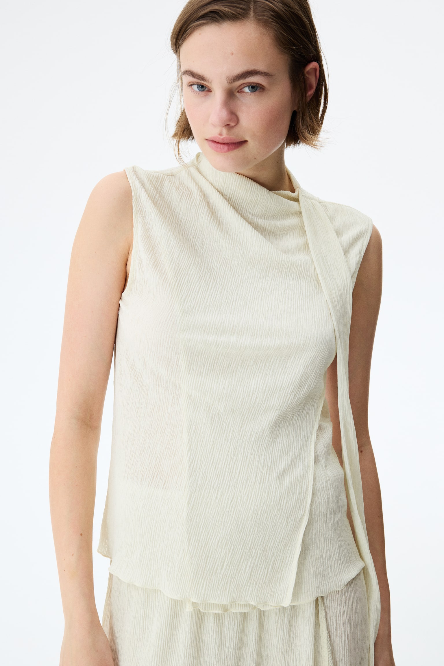 Scarf-detail top - Light beige/Black - 1