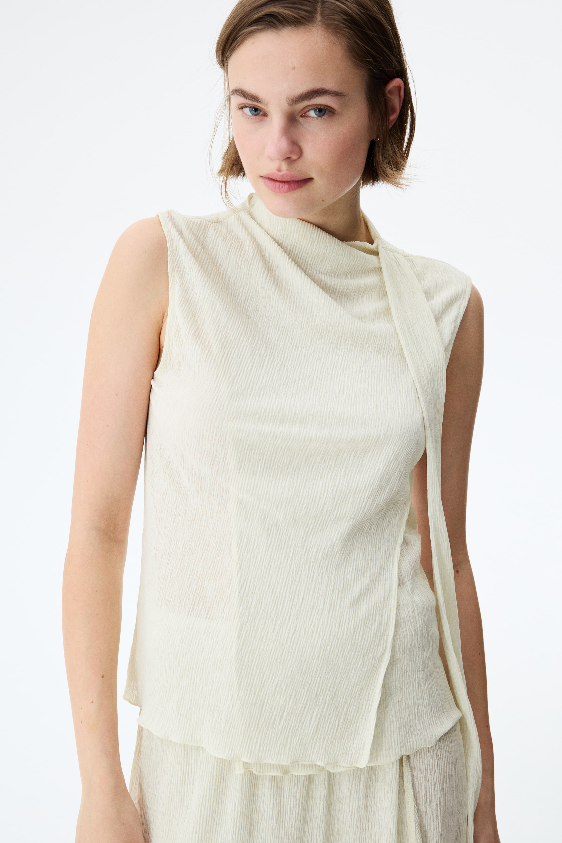 View larger image: Scarf-Detail Top - Light beige - Ladies | H&M CA 1