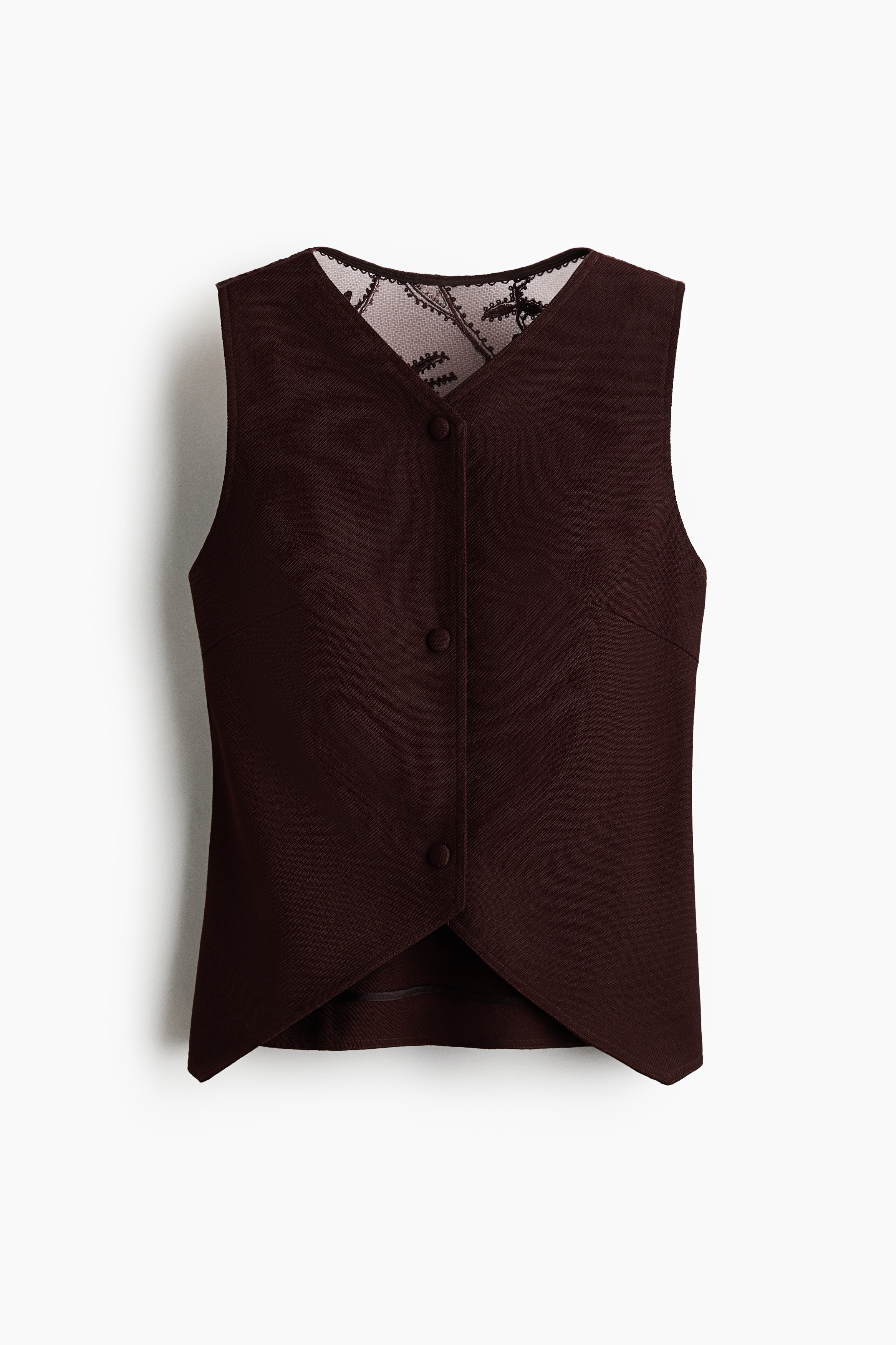 刺繡羊毛混紡背心 - 酒紅色