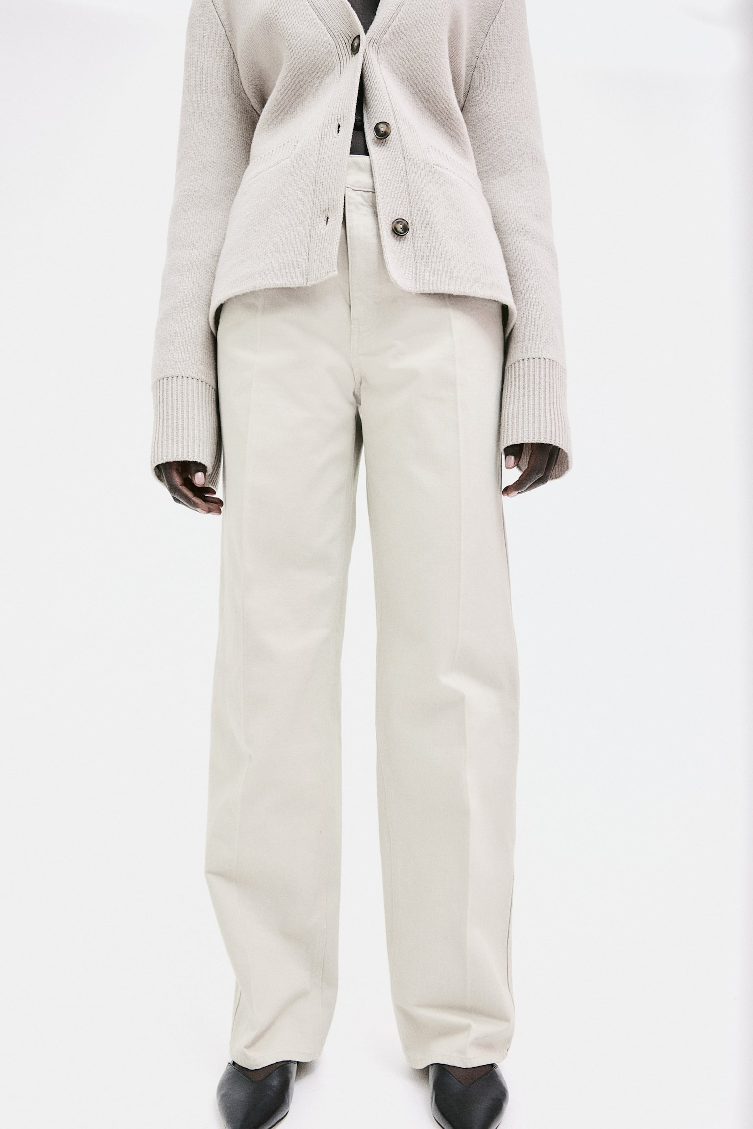 Straight twill trousers - Light beige/Dark grey/Black/Light beige - 5