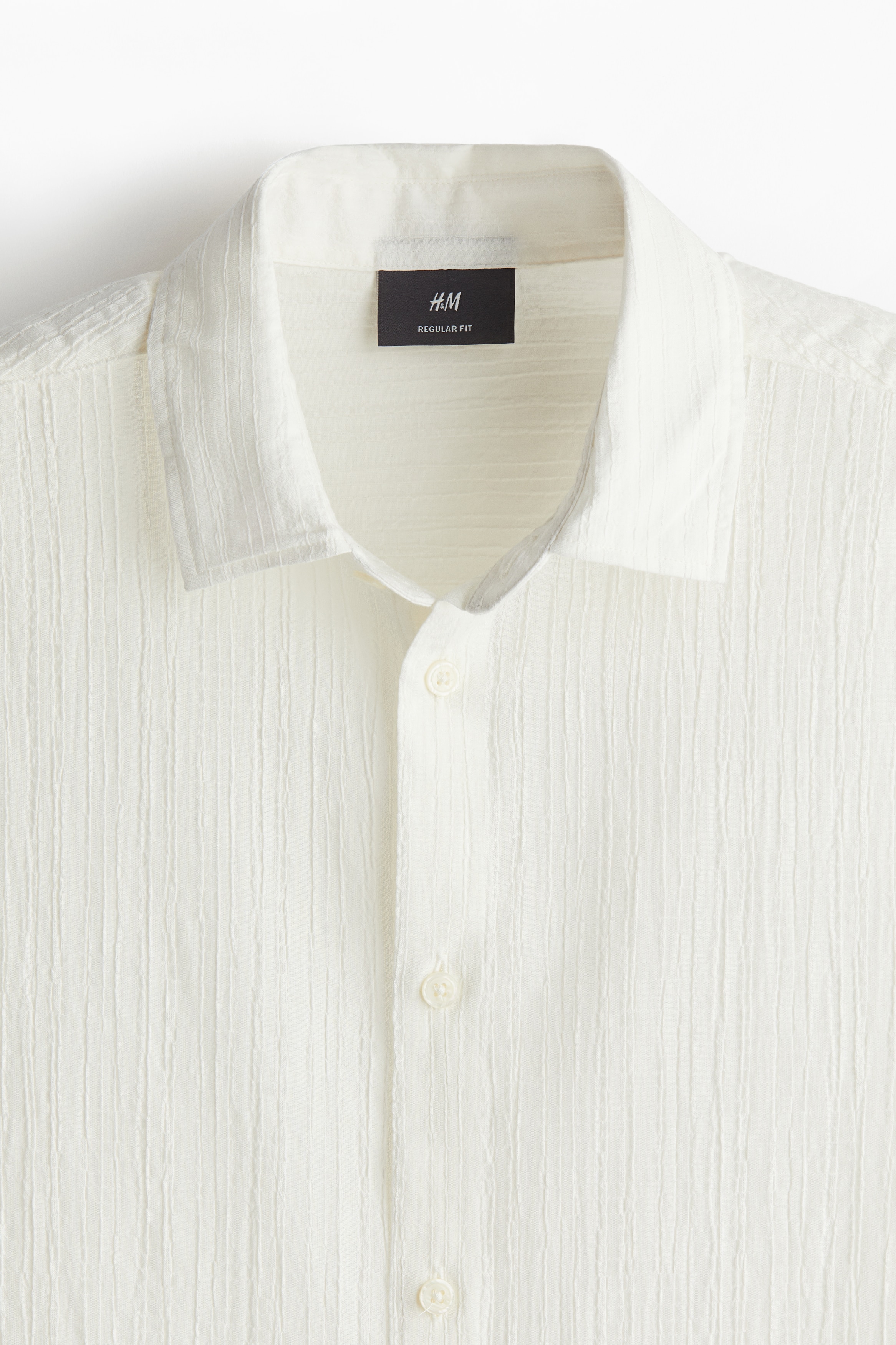 Men's White Regular Fit Textured short-sleeved shirt | H&M MY