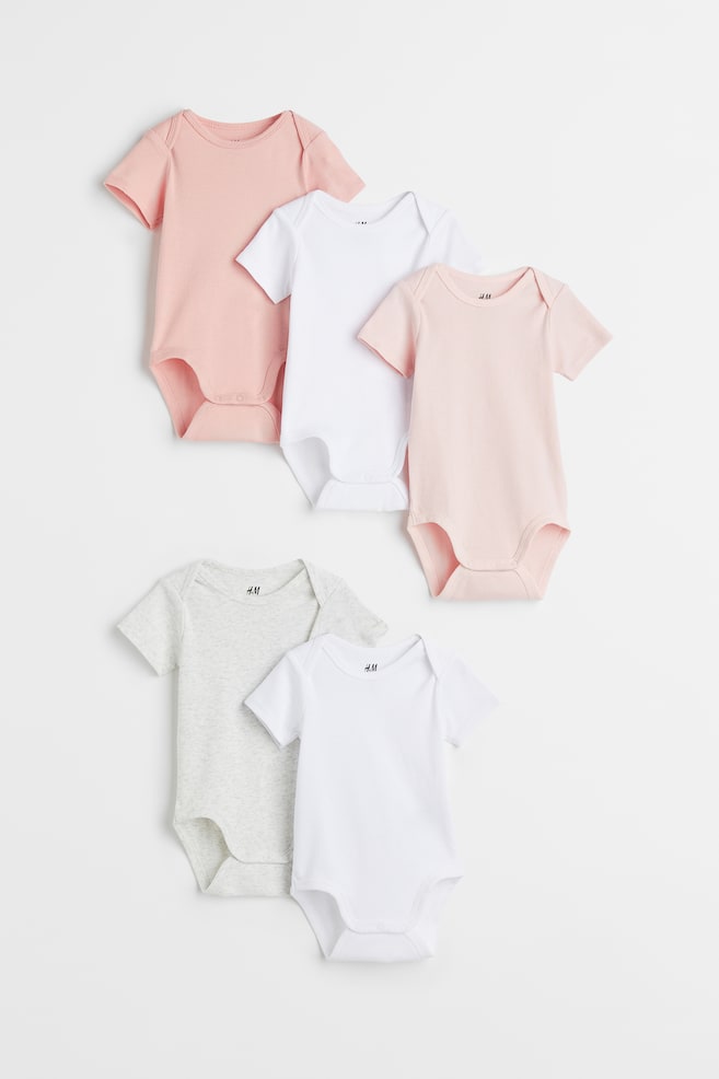 5-pack cotton bodysuits - Light pink/Light grey marl/Blue/White/Dark beige/Light beige/White/dc/dc/dc - 1