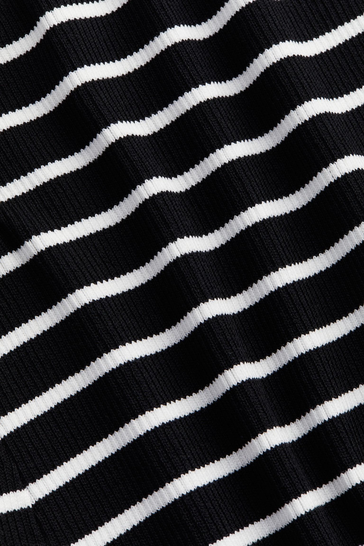 Flared Skirt Rib Knit Dress - Black/Stripe/Cream/Black/White/Stripe - 4