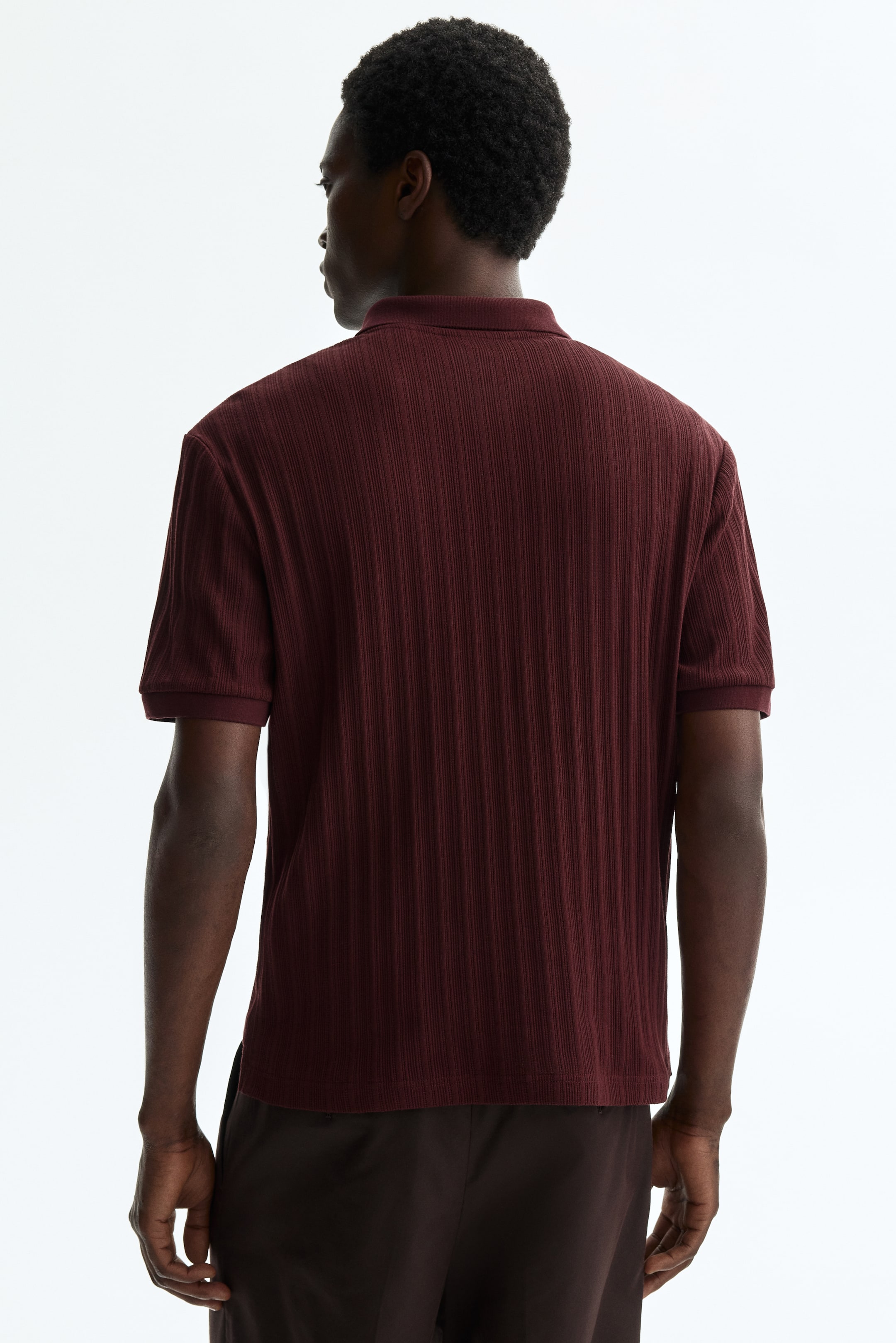 Mini Rib Maroon Men’s Burgundy Slim-Fit Textured Jersey Polo Shirt | H&M US