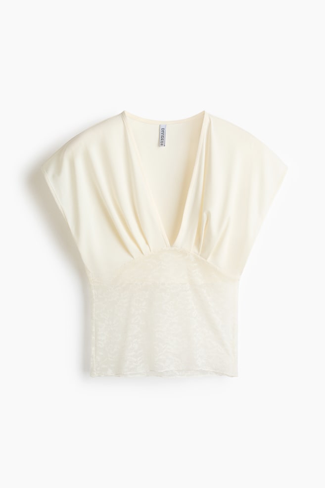 Dual-fabric draped top - Cream/Black - 1