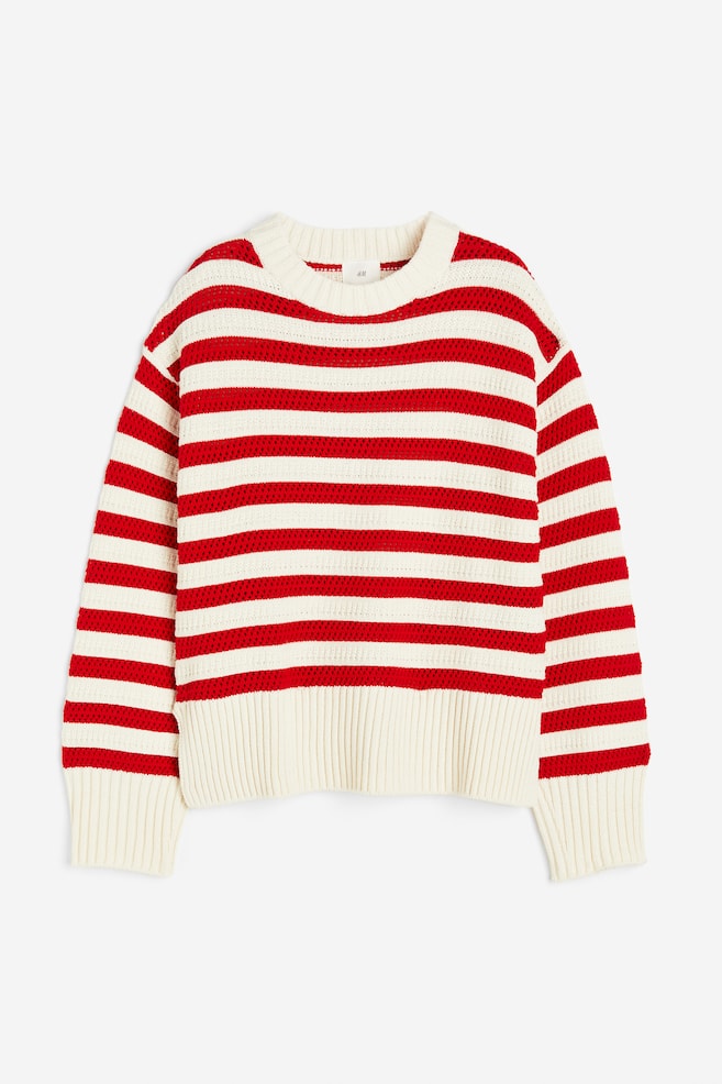 Hole-knit jumper - Red/Striped - 2