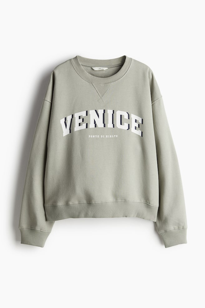 Bluză din molton cu motiv - Verde-salvie deschis/Venice - 1